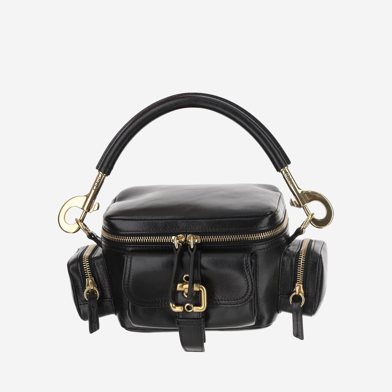 Shop Chloé Small Shiny Leather Camera Bag In Black