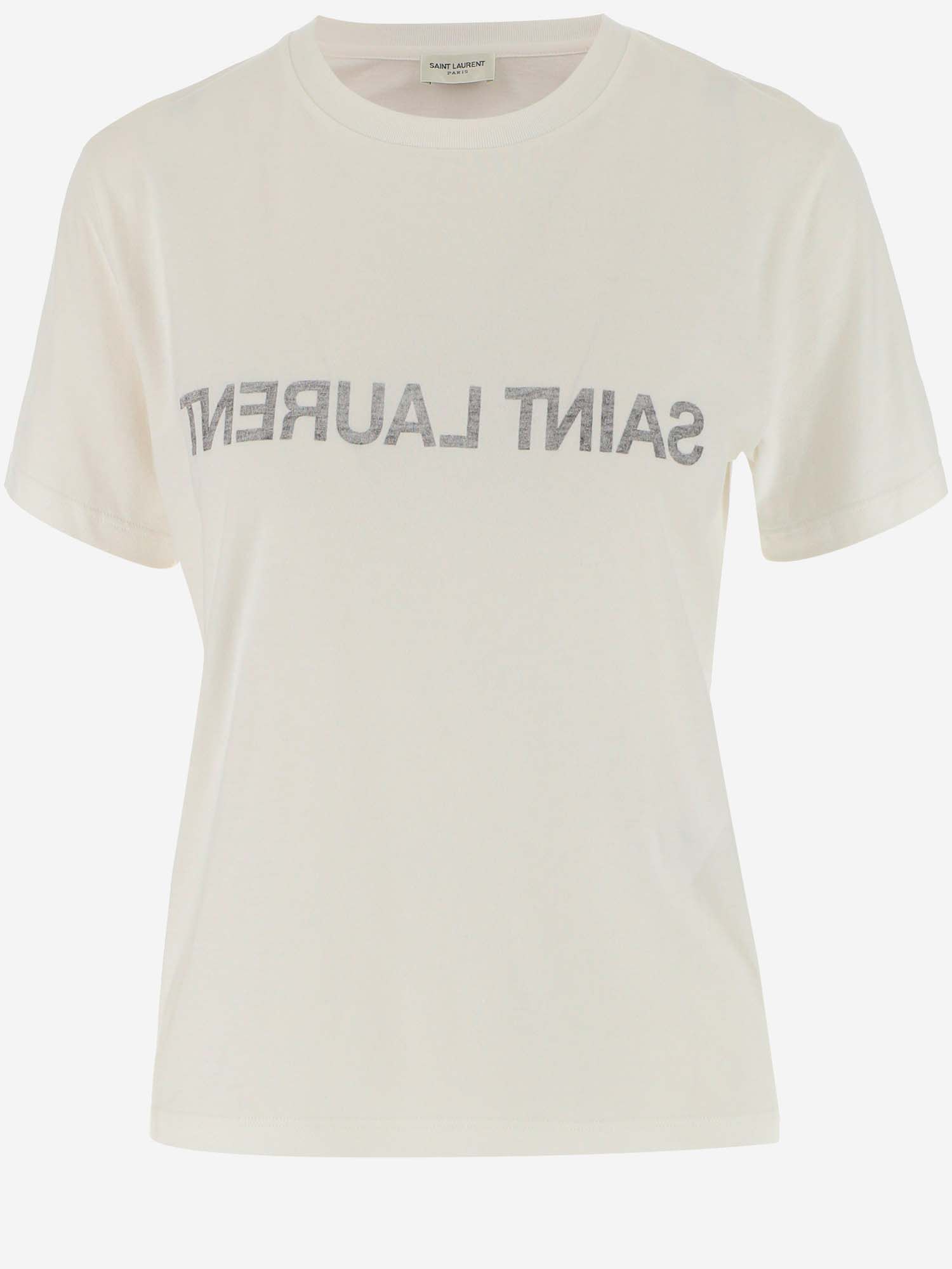 Shop Saint Laurent Cotton T-shirt With Logo In Bianco
