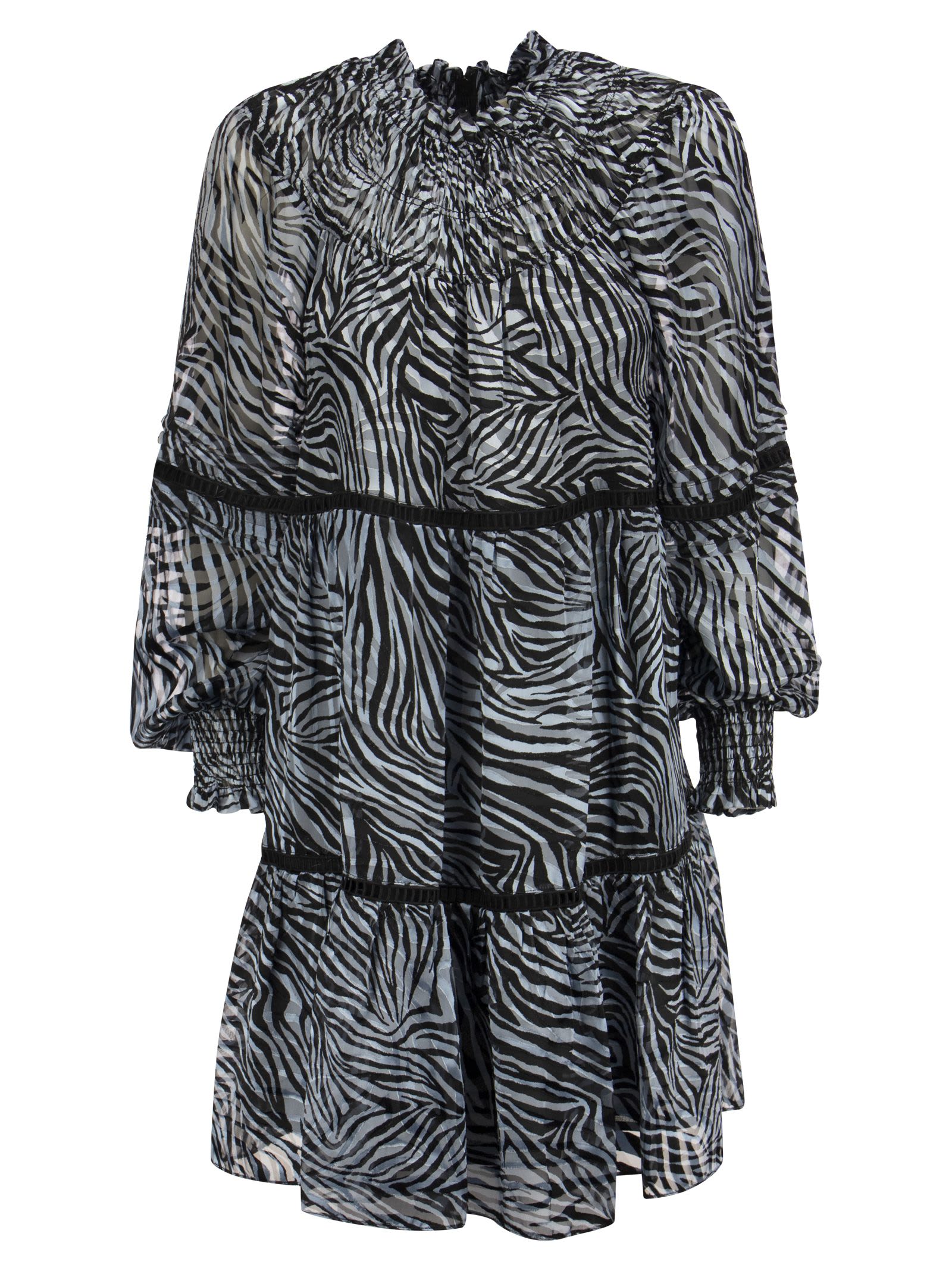 Michael Kors Flounced Dress In Fil Coupé With Zebra Print