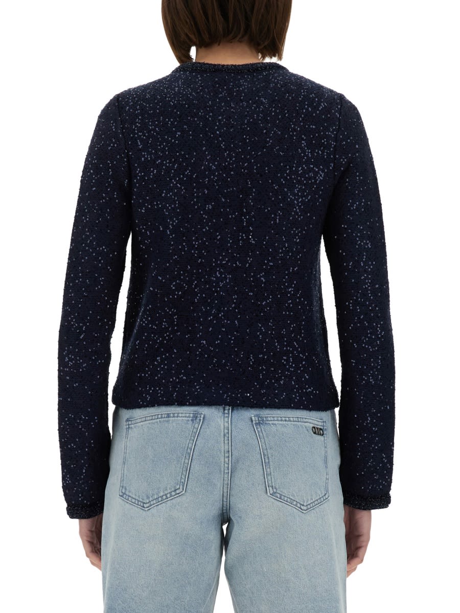 Michael Kors Sequined Knitted Cardigan In Blue