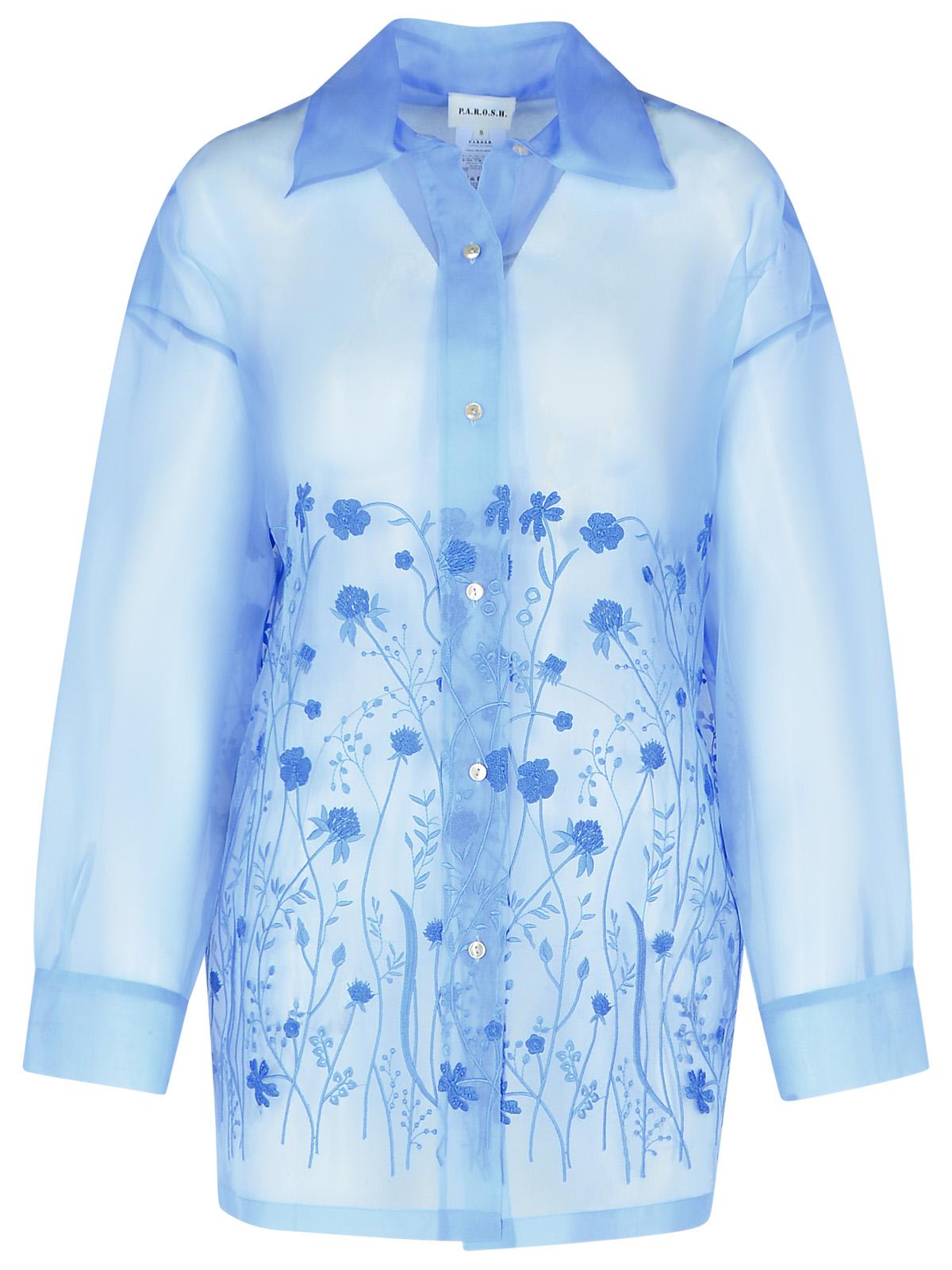 P.a.r.o.s.h Fiori Light Blue Silk Shirt In Light Blue