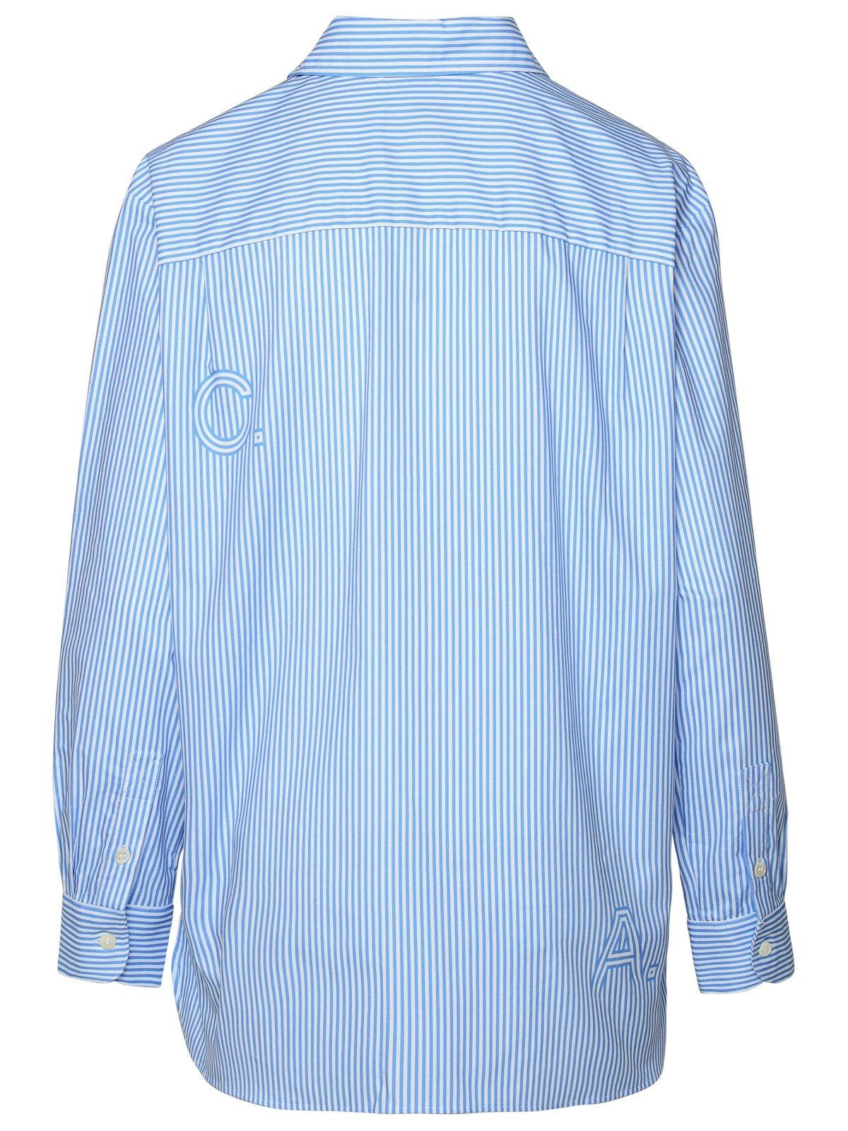 Shop Apc Logo Printed Striped Buttoned Shirt In Navy