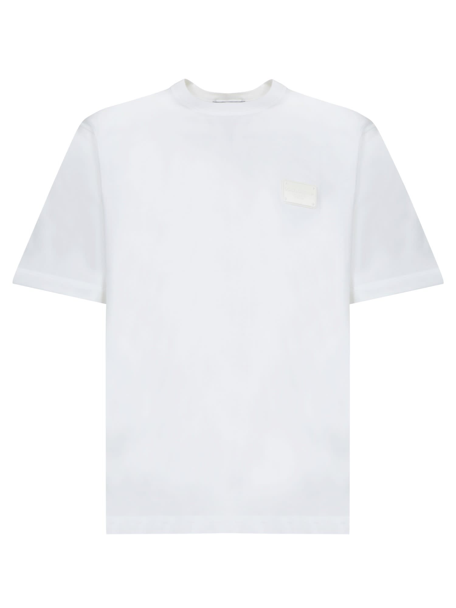 Shop Dolce & Gabbana Tone-on-tone Plaque White T-shirt