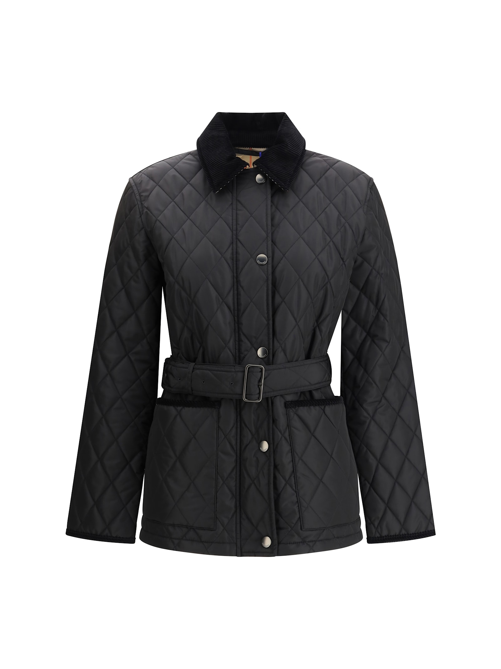 Burberry Women Black Nylon Belted Quilted Jacket In Black
