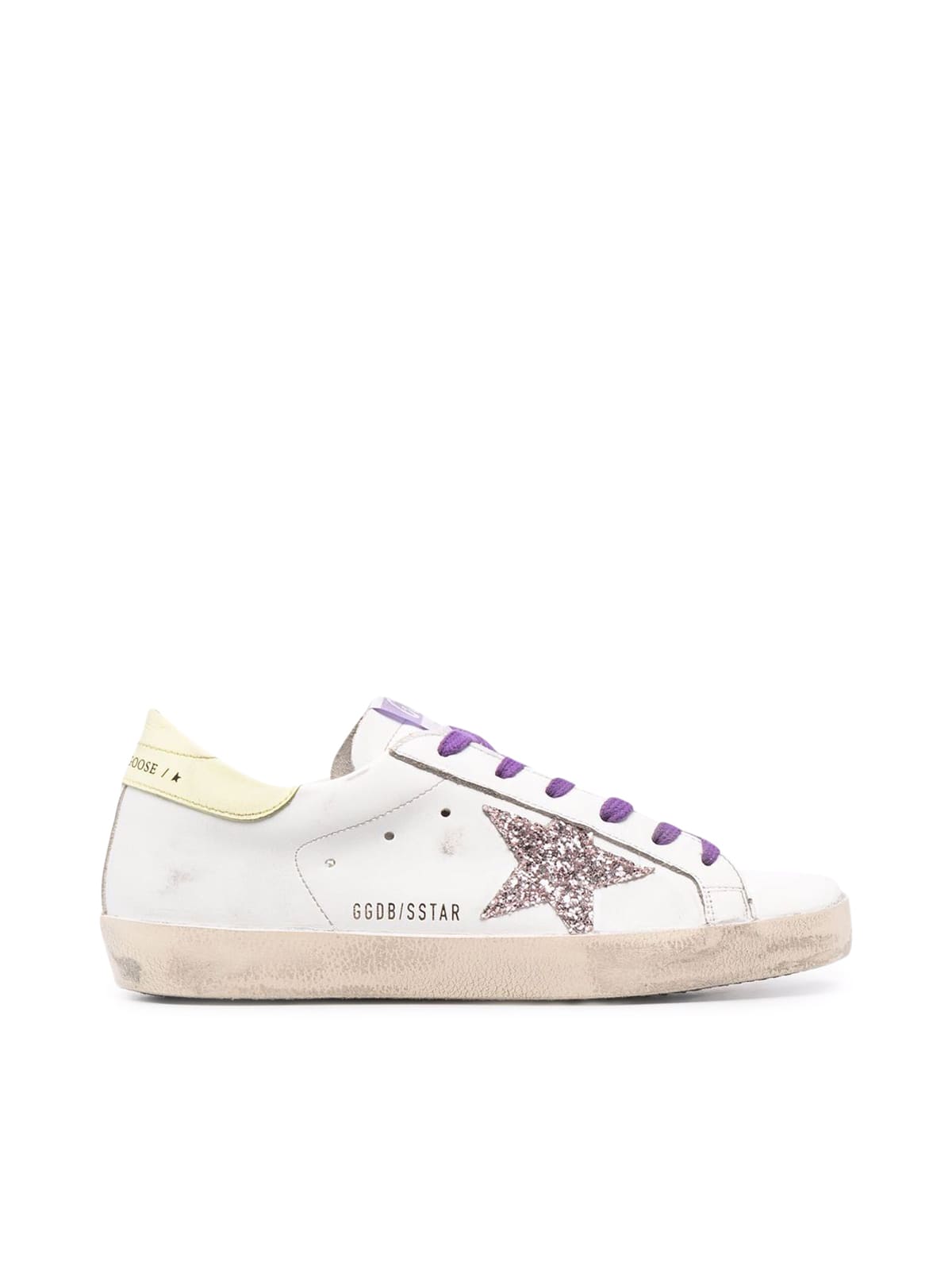 Buy Golden Goose Super-star Leather Upper And Heel Glitter Star online, shop Golden Goose shoes with free shipping