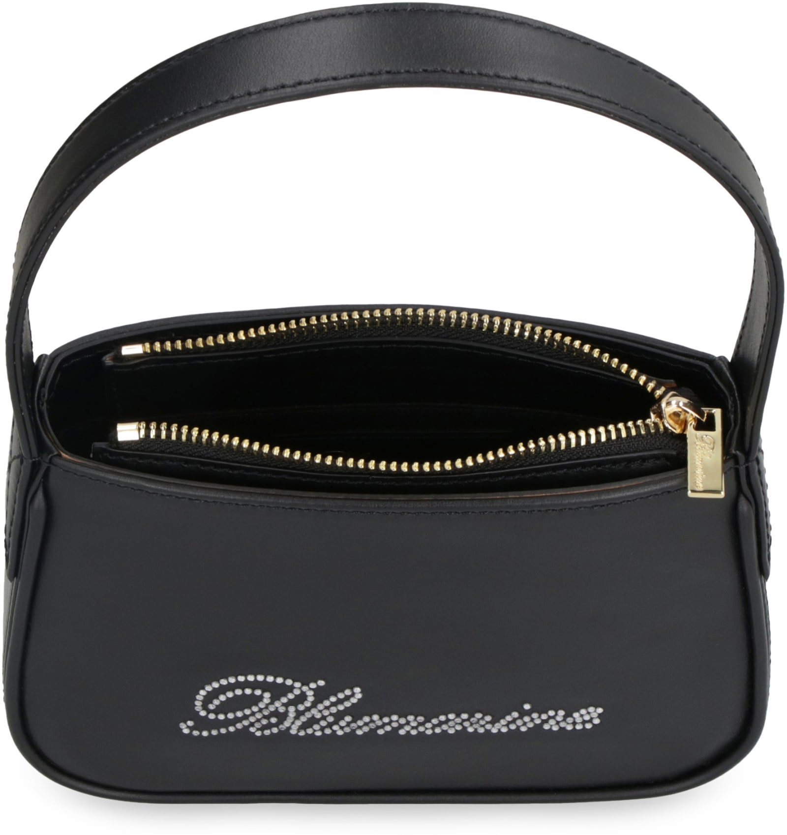 Shop Blumarine Logo Print Leather Handbag In Nero