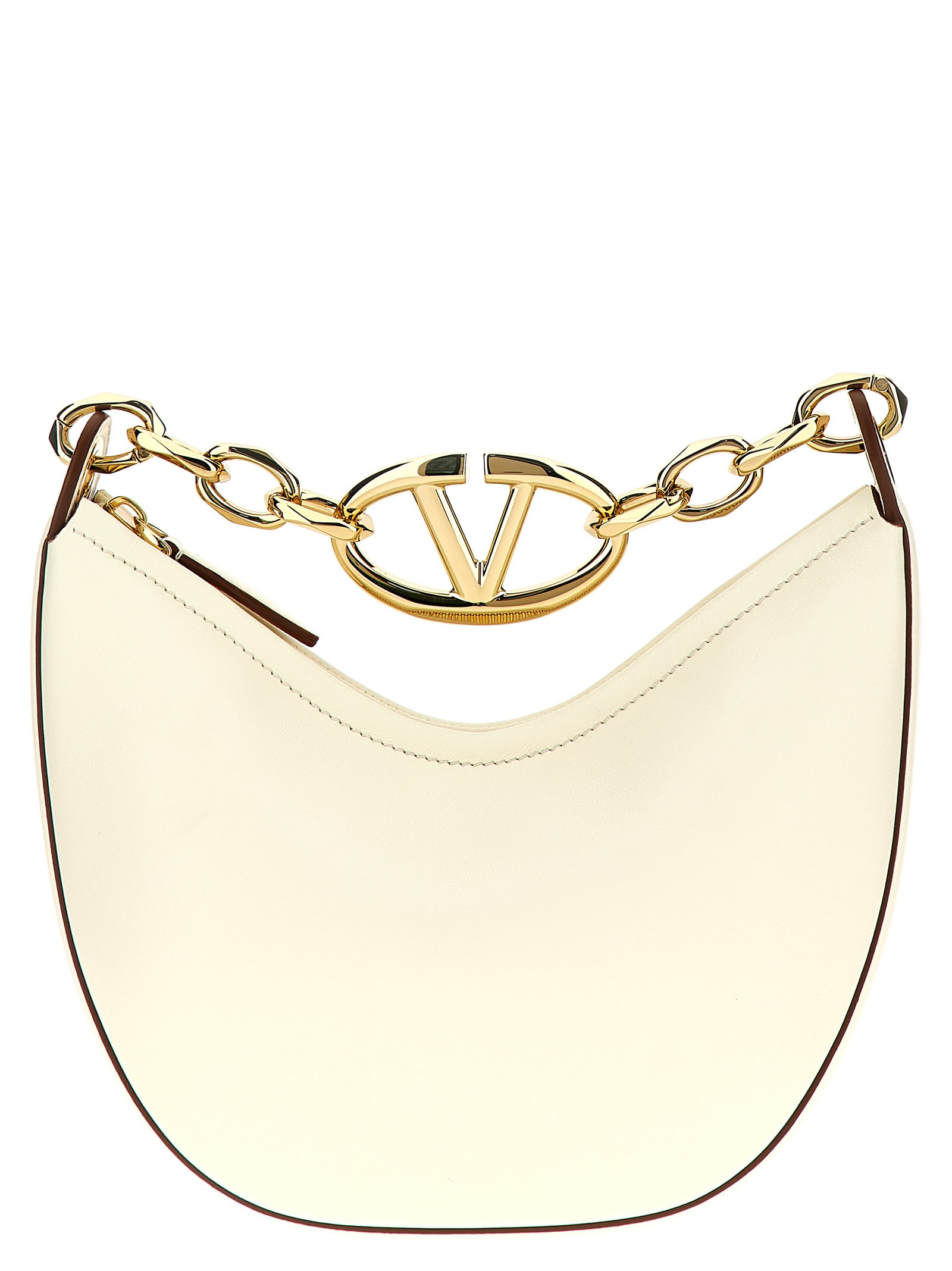 Valentino Garavani Ivory Leather Mini Hobo Vlogo Moon Handbag In White