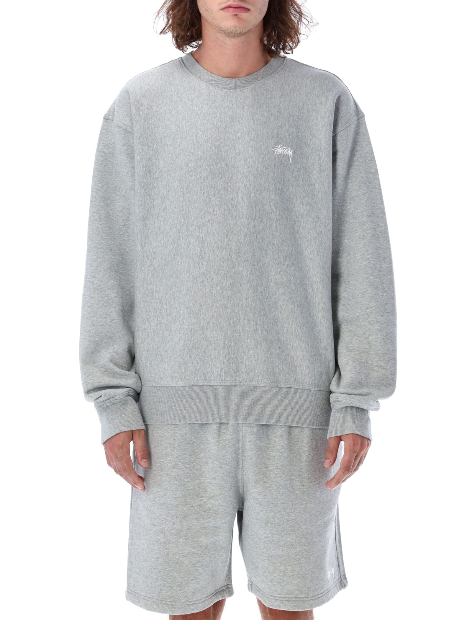 Stussy Stock Logo Crewneck In Grey Heather