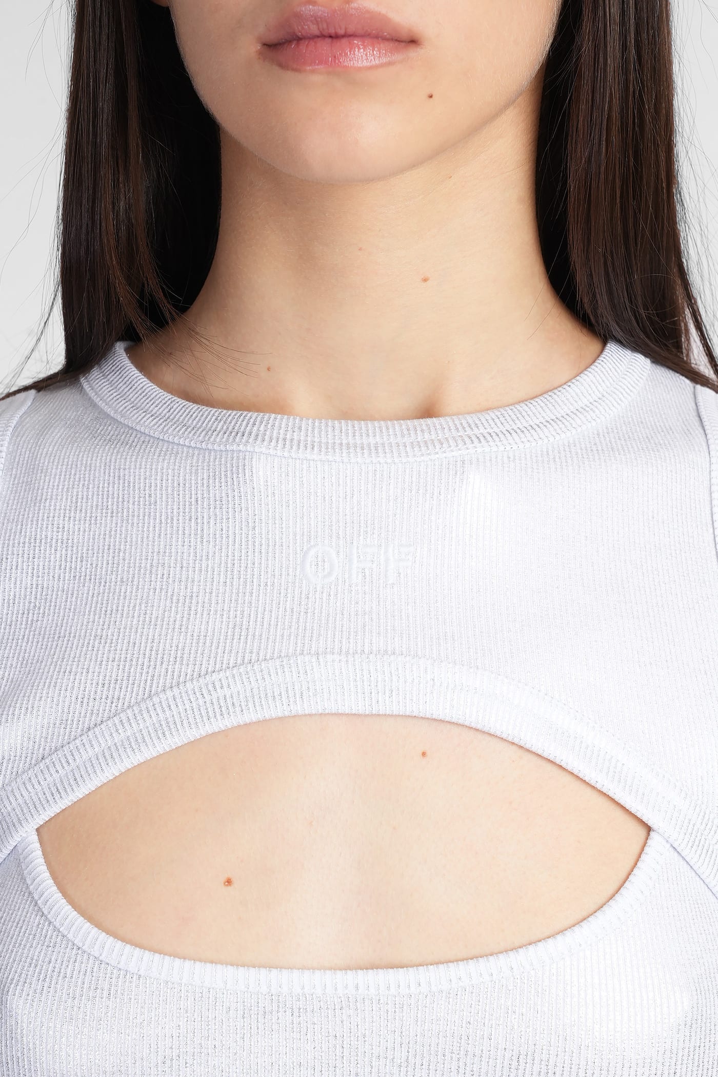 Off-white Ribbed Double-layer Mini Dress In Silver