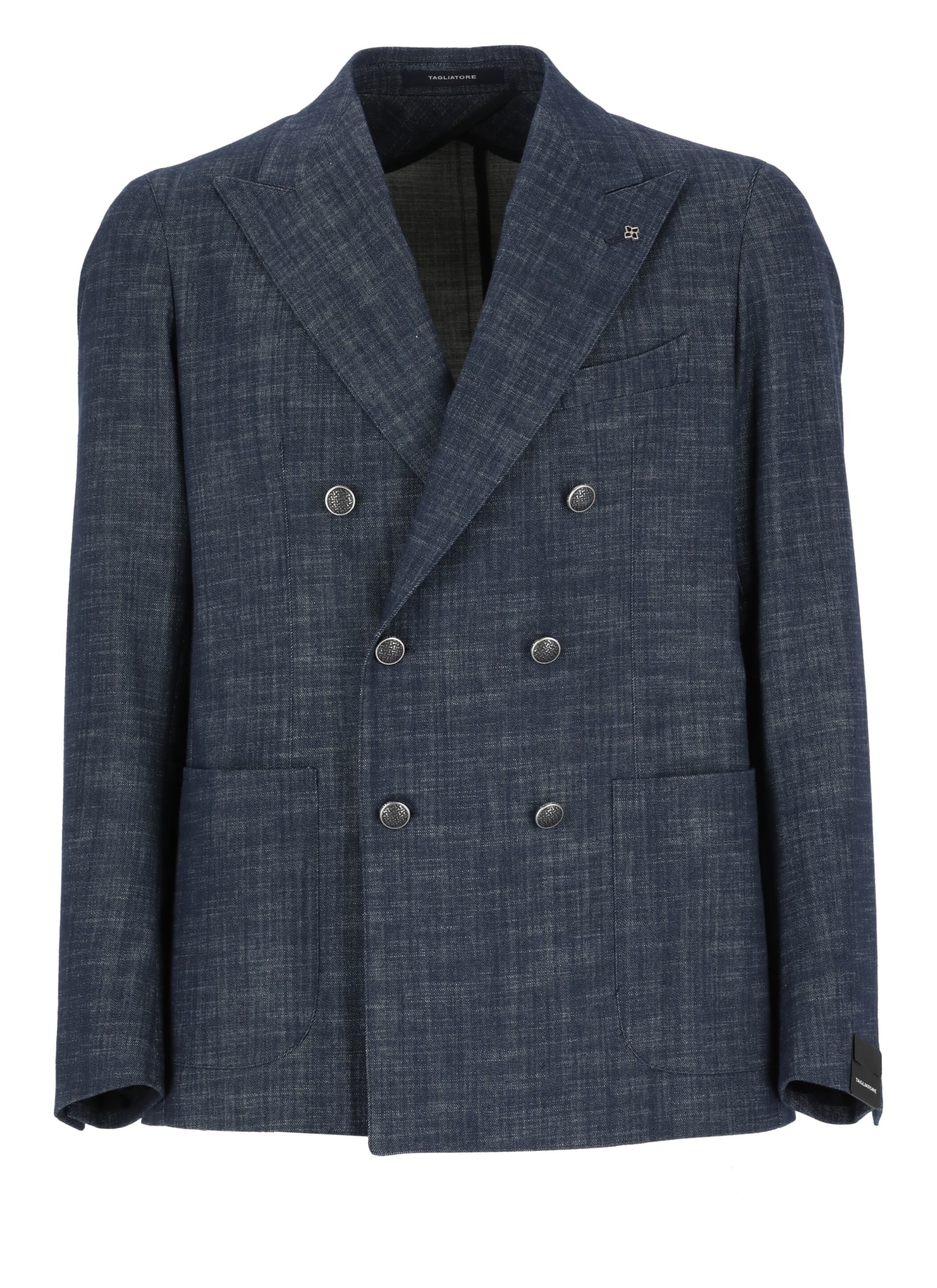 Shop Tagliatore Double Breasted Cotton Jacket In Blue