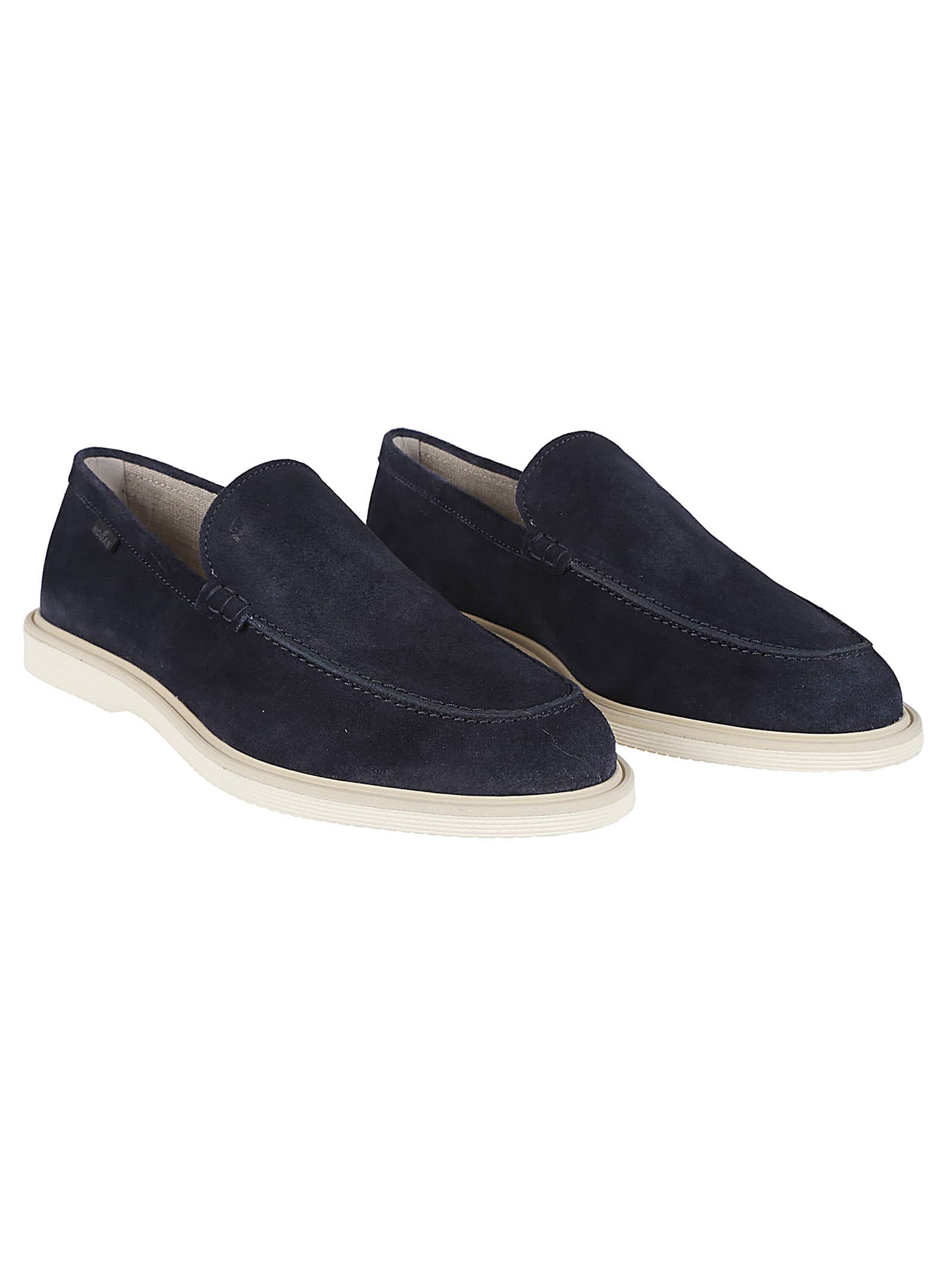 Shop Hogan H633 Millerighe Loafers In Blu Tuareg