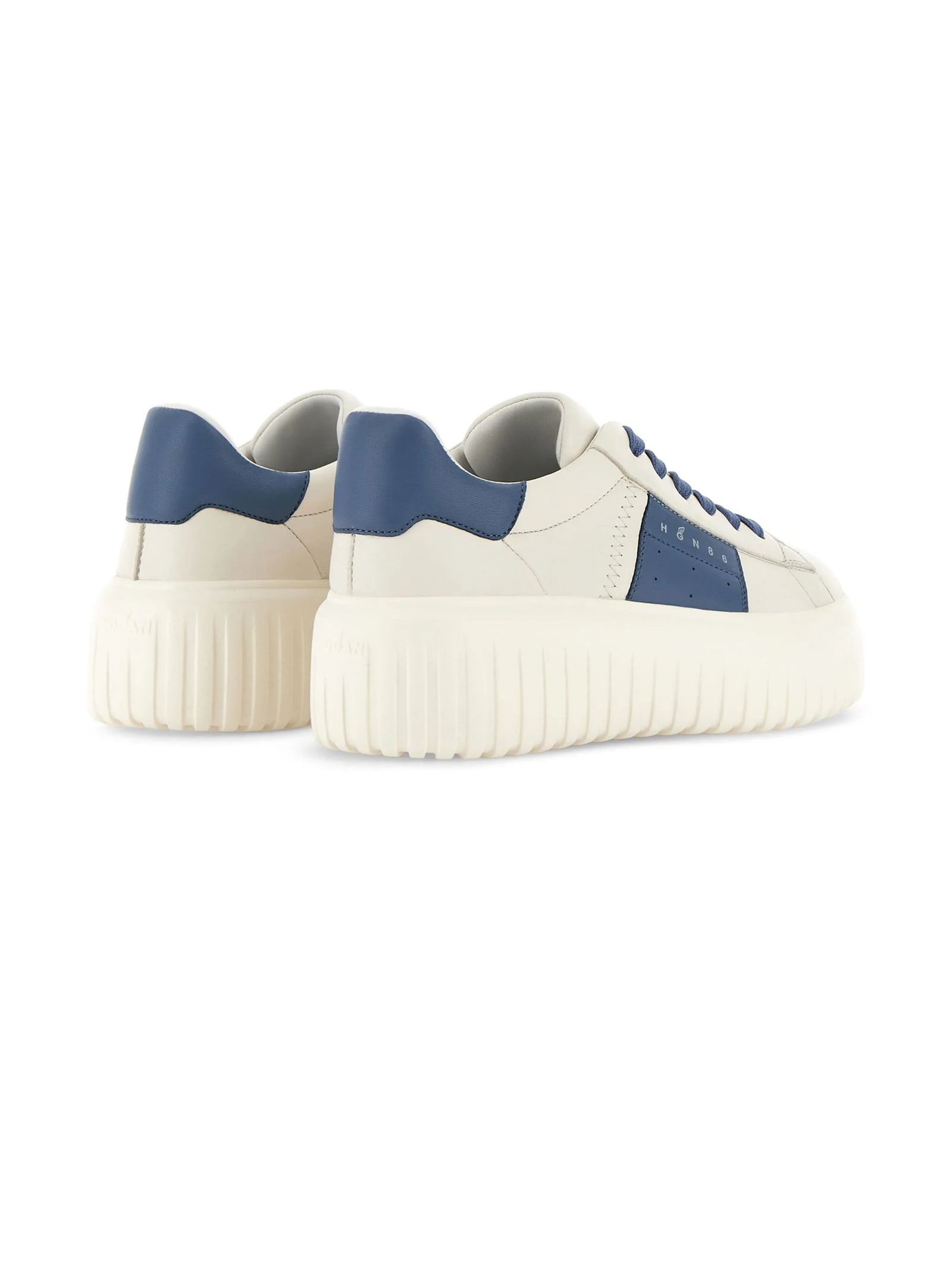 Hogan H Stripes Ivory Leather Sneakers In Clear Blue