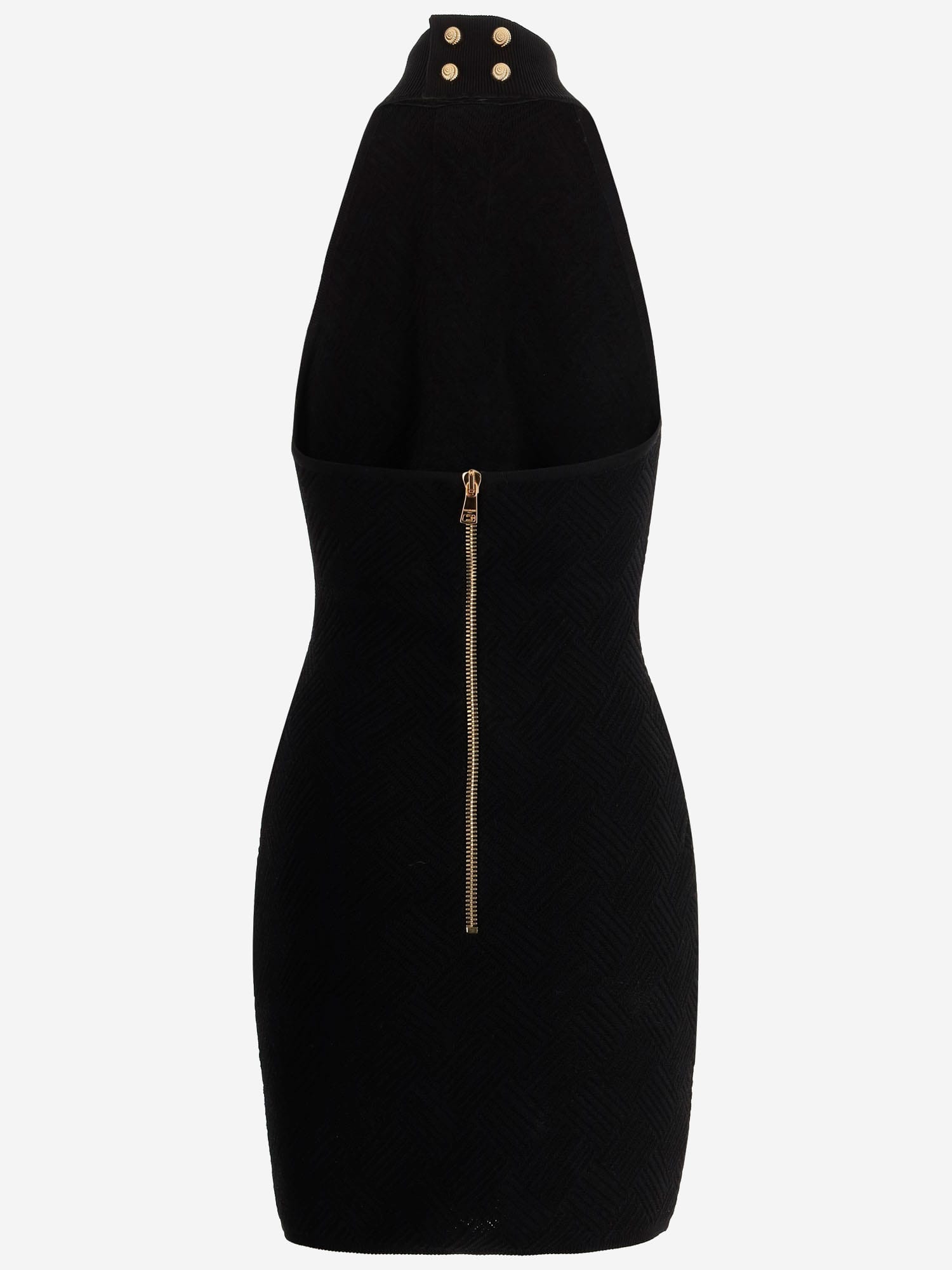 Shop Balmain Viscose Blend Knit Mini Dress In Black