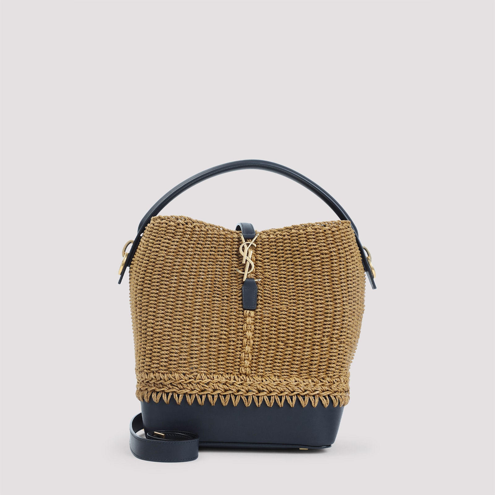 Saint Laurent Raffia And Leather Shoulder Bag With Detachable Strap In Brown