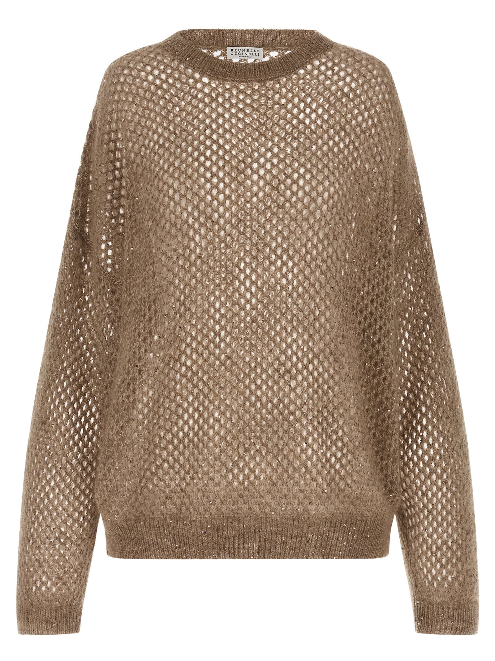 Brunello Cucinelli Dazzling Mesh Sweater In Brown