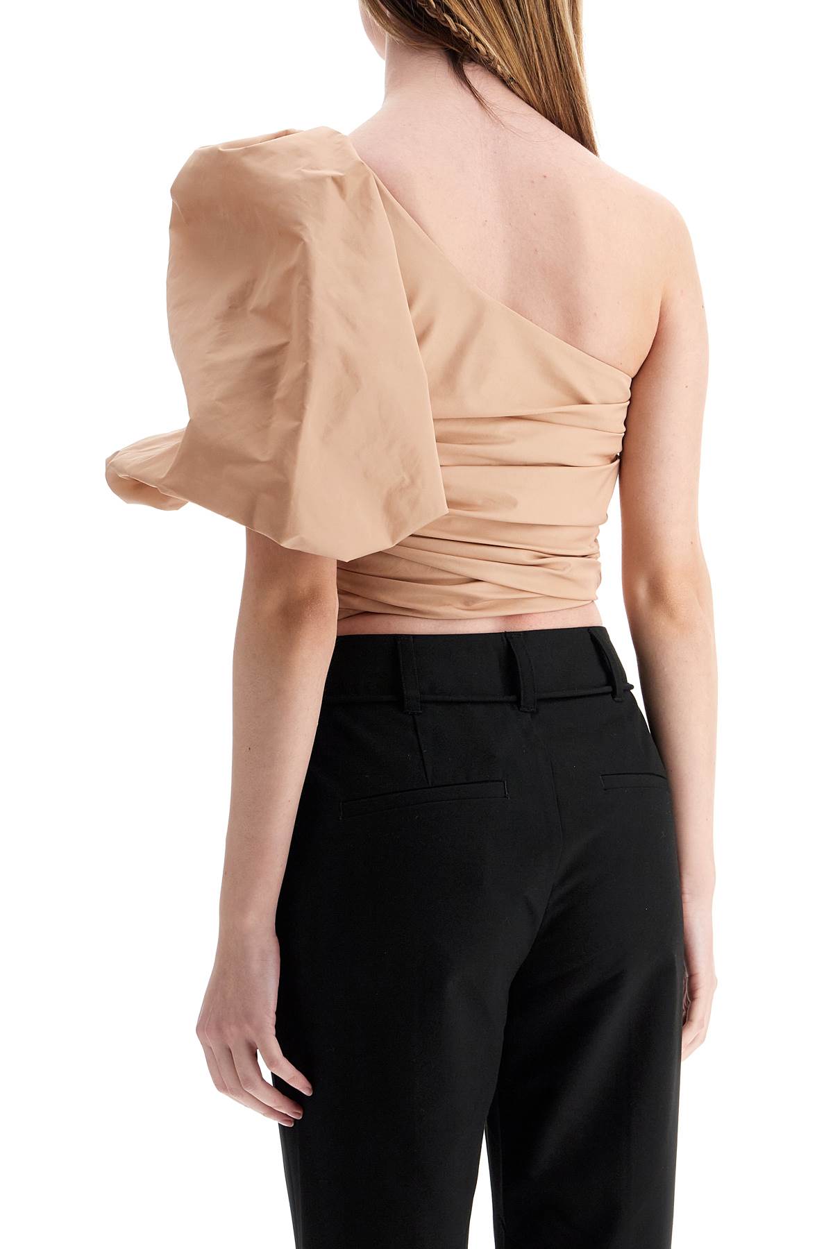 Pinko Asymmetrical One-shoulder Taffeta Top In Cameo Pink In Rosa Cammeo (pink)