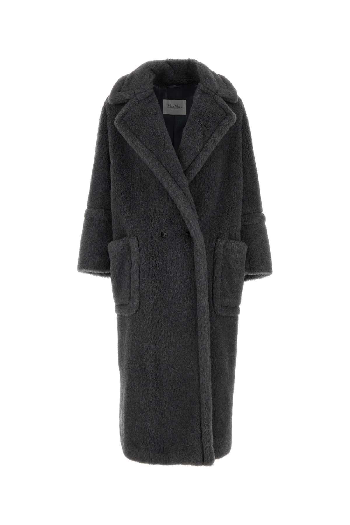 Shop Max Mara Dark Grey Teddy Fabric Kadiak Coat In Avio