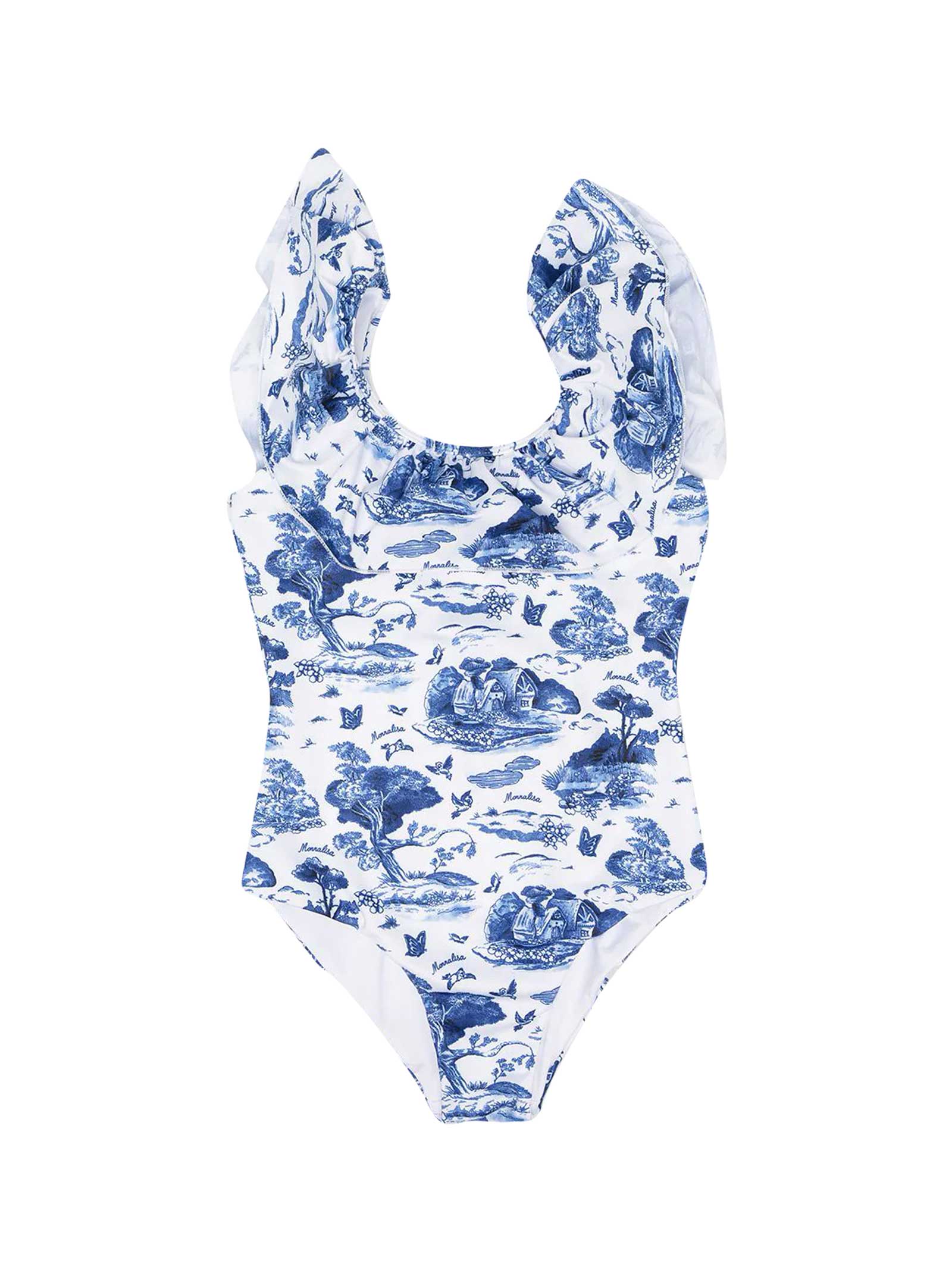 Monnalisa White And Blue One-piece Swimsuit