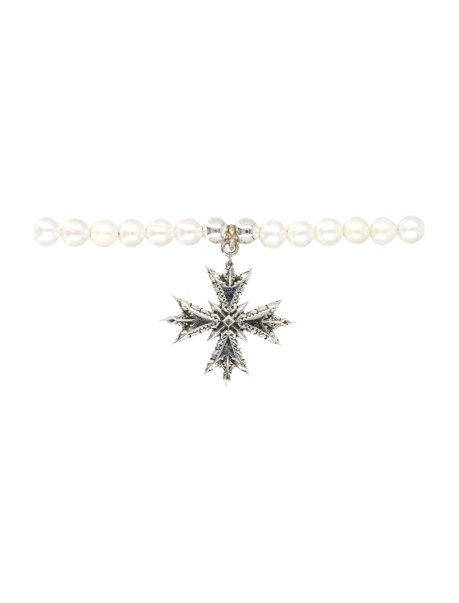 Emanuele Bicocchi Pearl Necklace With Silver Cross Pendant In Metallic