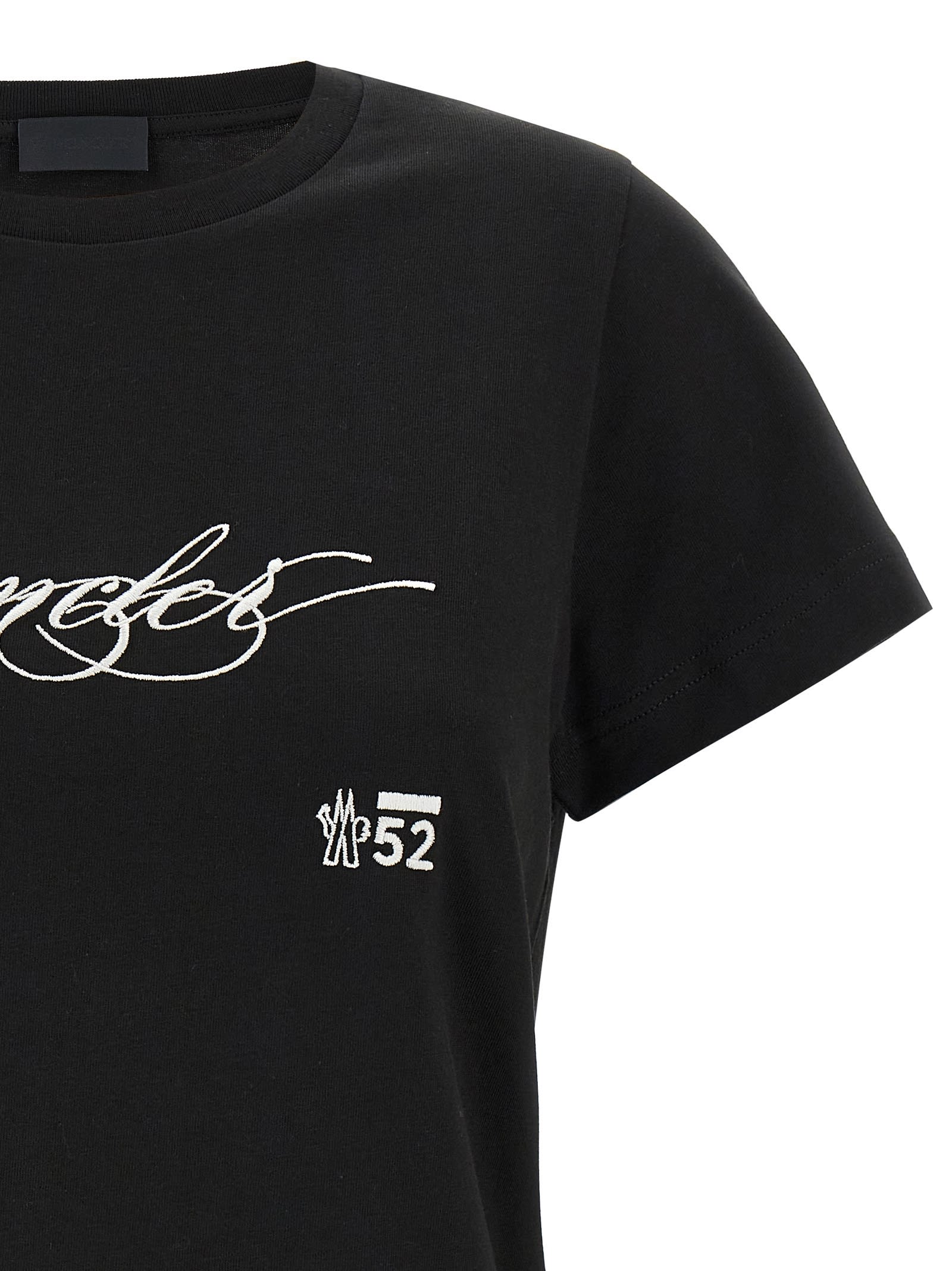 Moncler Cotton T-shirt With Embroidered Cursive Logo In Black