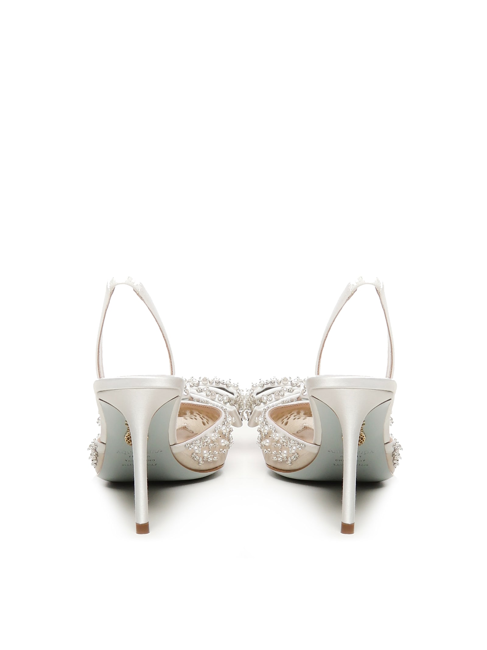 Aquazzura Melodie Slingbacks With Pearls And Crystals In White
