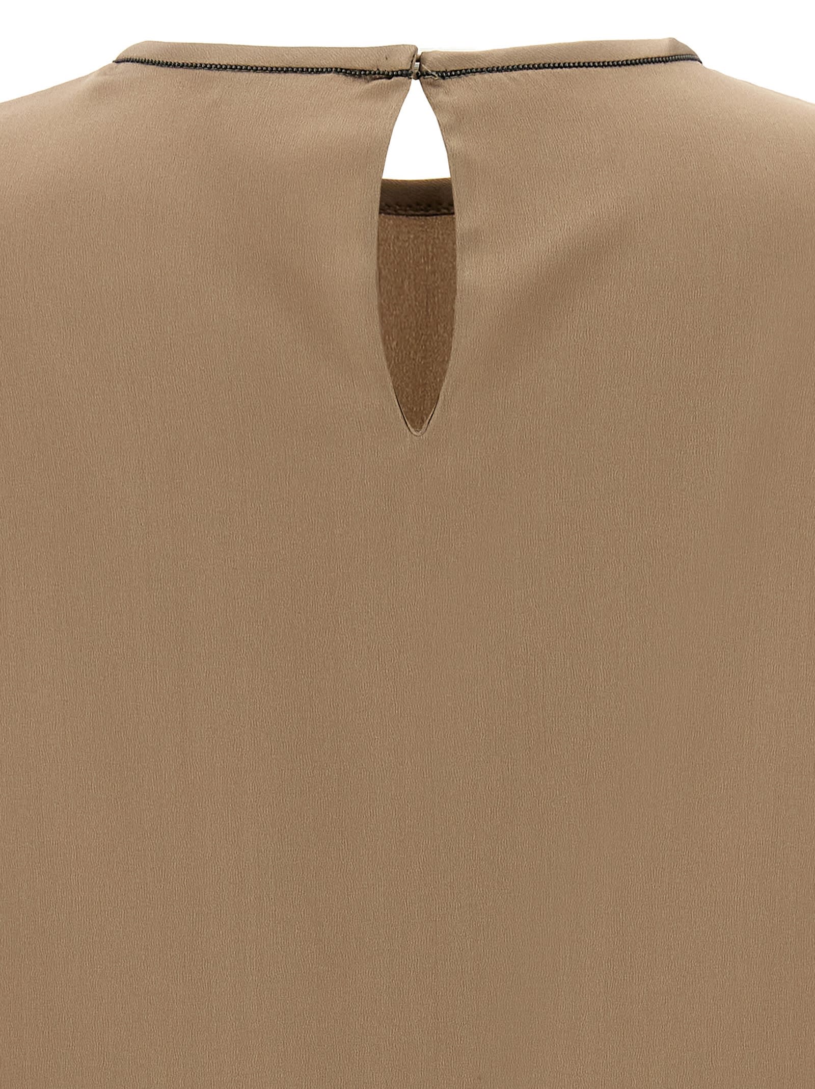 Brunello Cucinelli Beige Crewneck T-shirt With Monile Detail On The Neck In Gray