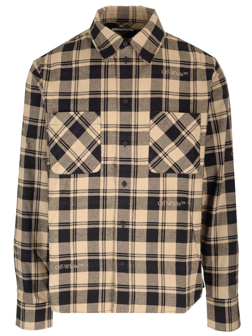 Shop Off-white Checked Flannel Shirt In Beige/nero