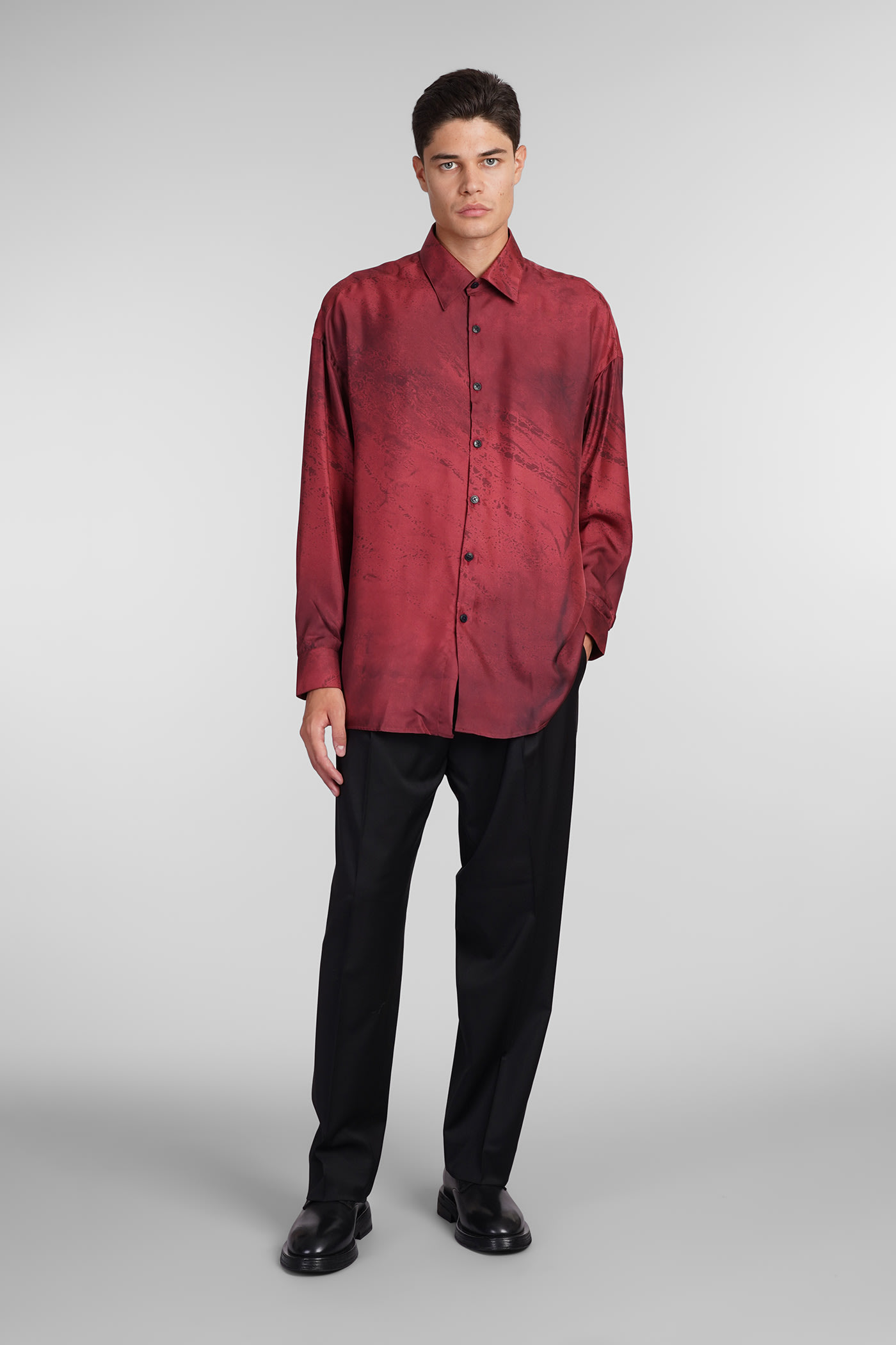 Shop Costumein Valentino Shirt In Bordeaux Silk