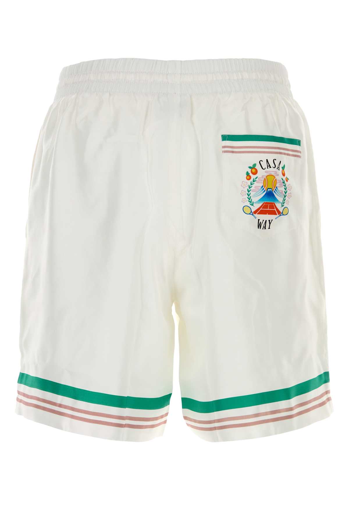 Casablanca Mens Casa Way Graphic-print Drawstring Silk Shorts In White