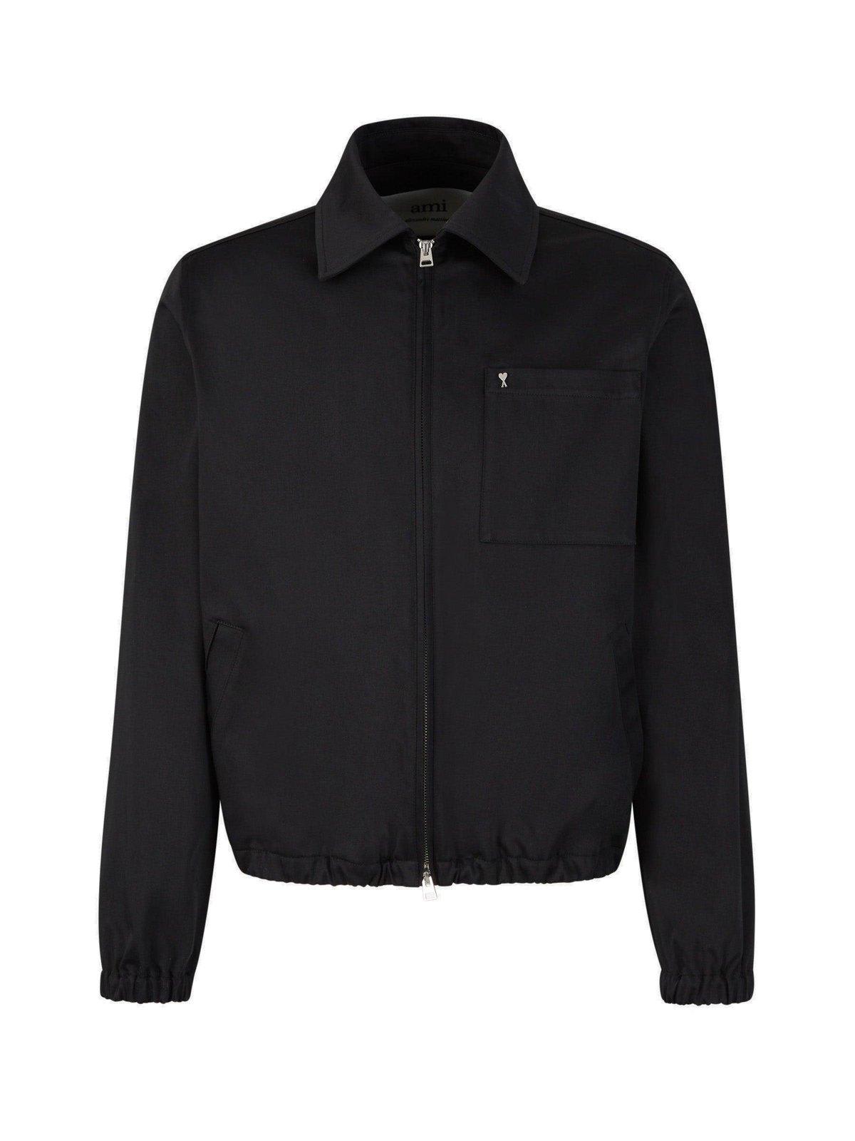 Shop Ami Alexandre Mattiussi Paris Long-sleeved Zipped Bomber Jacket In Black