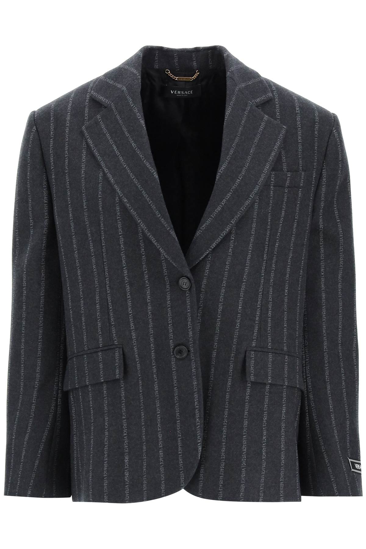 Versace Oversized Striped Logo Wool Jacket
