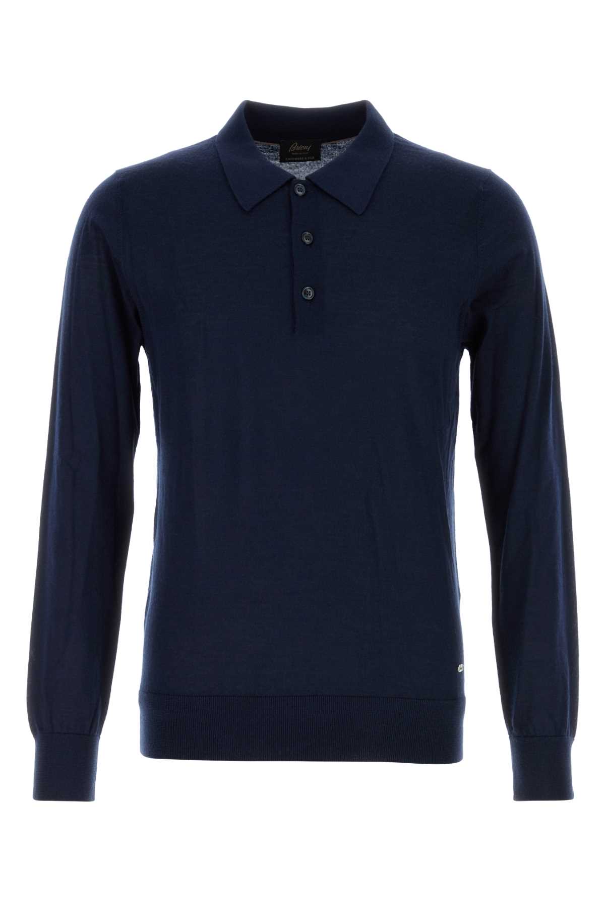 Burberry Navy Blue Cashmere Blend Polo Shirt