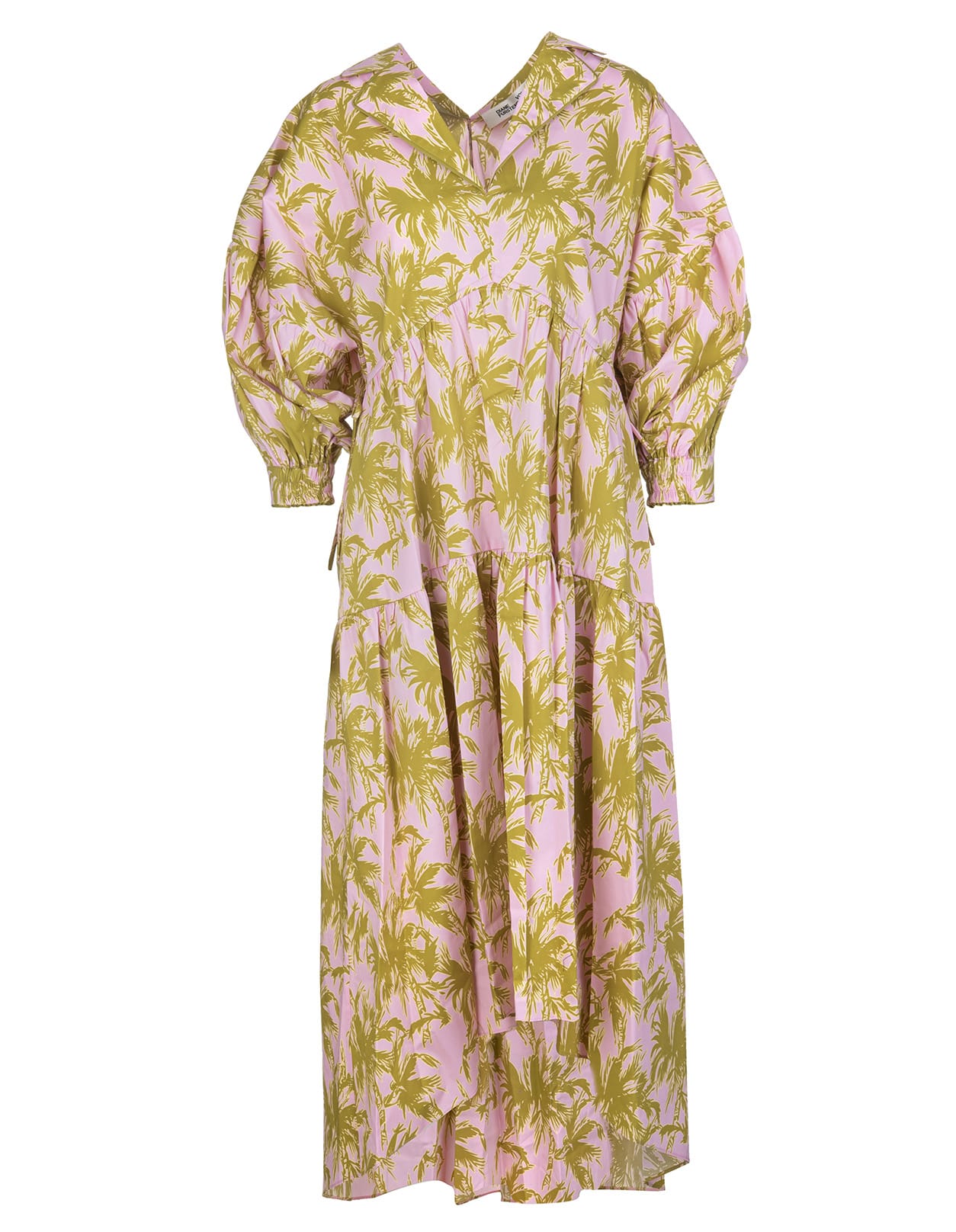 Diane Von Furstenberg Heather Cotton-poplin Midi Dress In Palm Pink Lemonade
