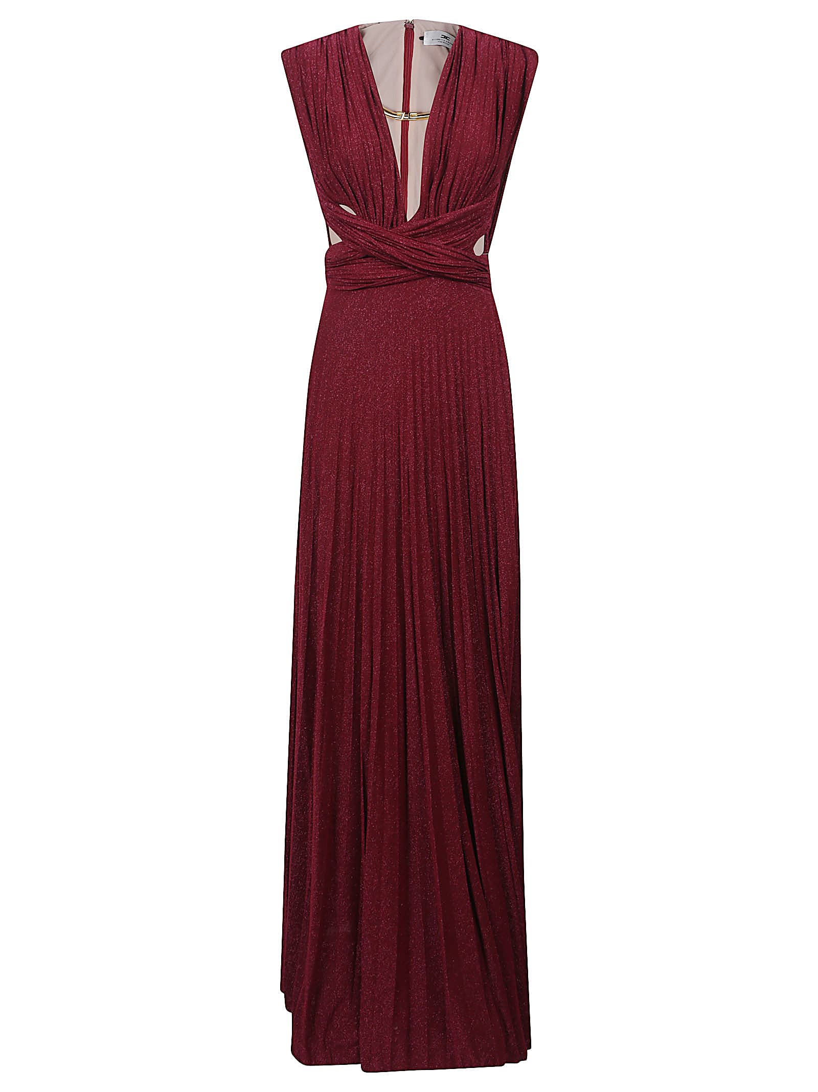 Elisabetta Franchi Burgundy Evening Dress With Deep V-neckbodice In Burgundy