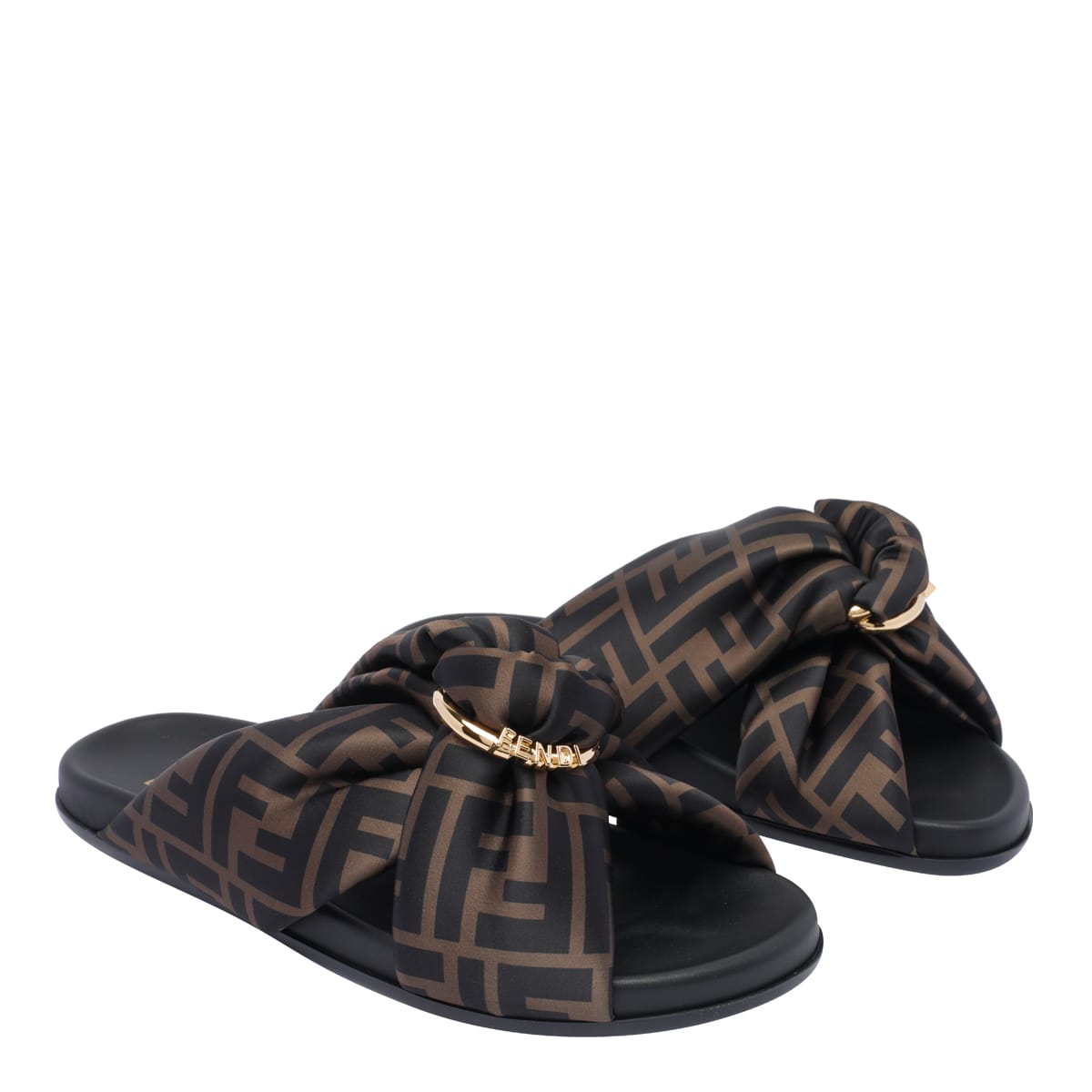 Fendi Feel Slides With Double-band And D-ring Buckle In Brown