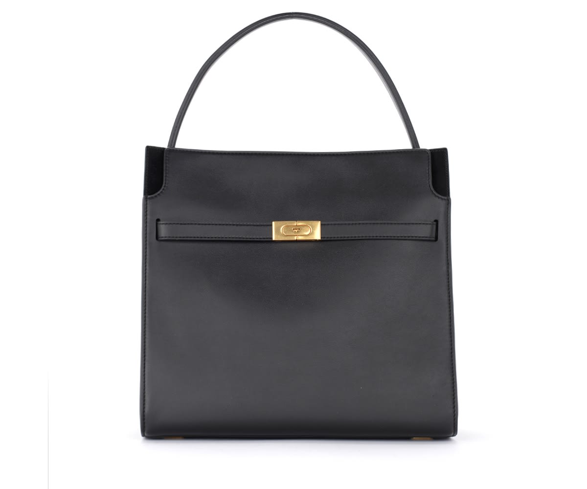 Tory Burch Lee Radziwill Double Shoulder Bag In Black Leather
