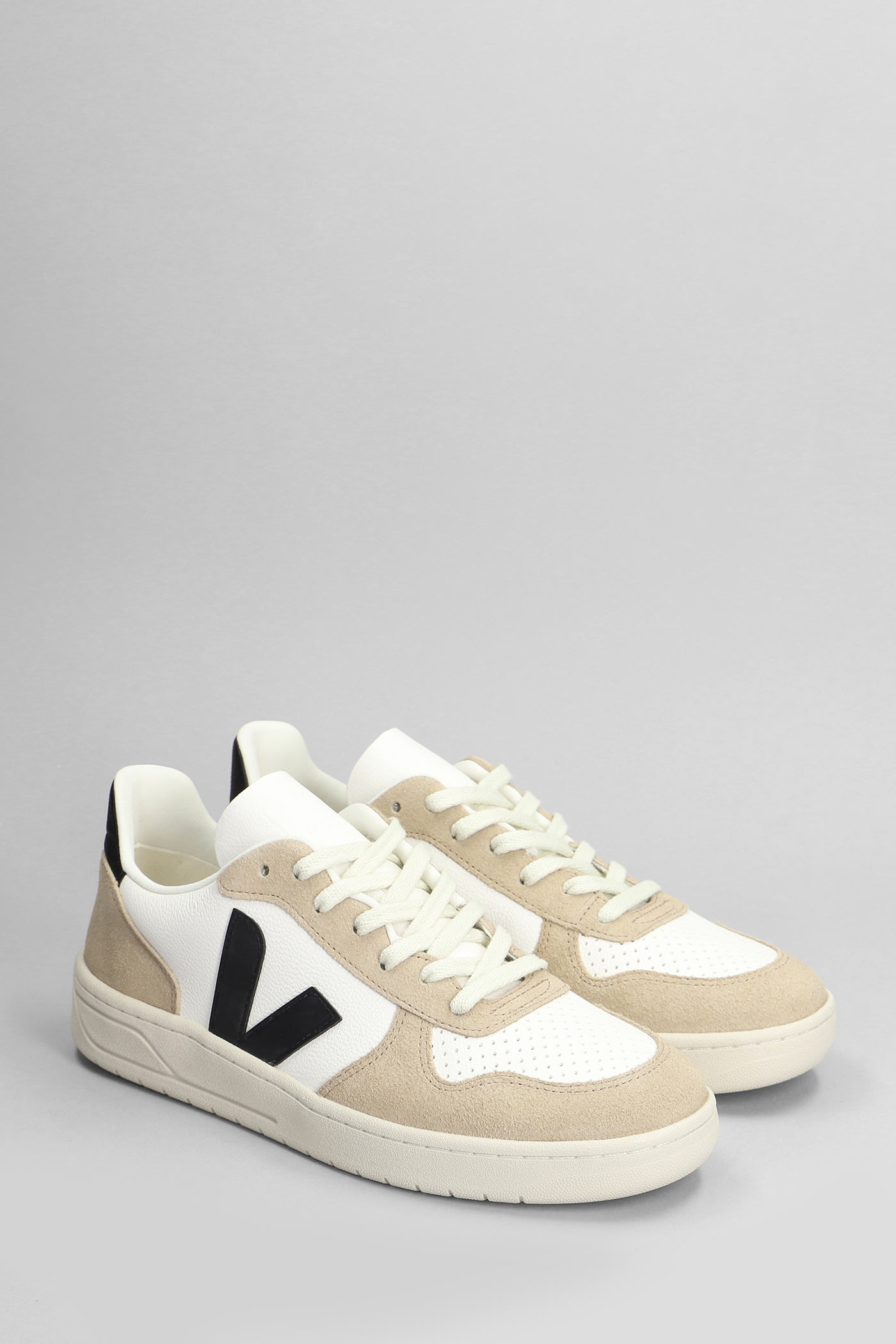 Shop Veja V-10 Sneakers In White Suede And Leather
