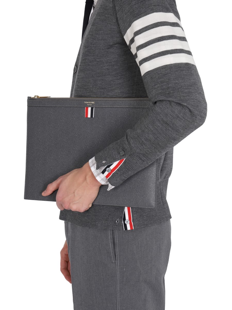 Shop Thom Browne Cardigan With Inlay 4bar In Grey