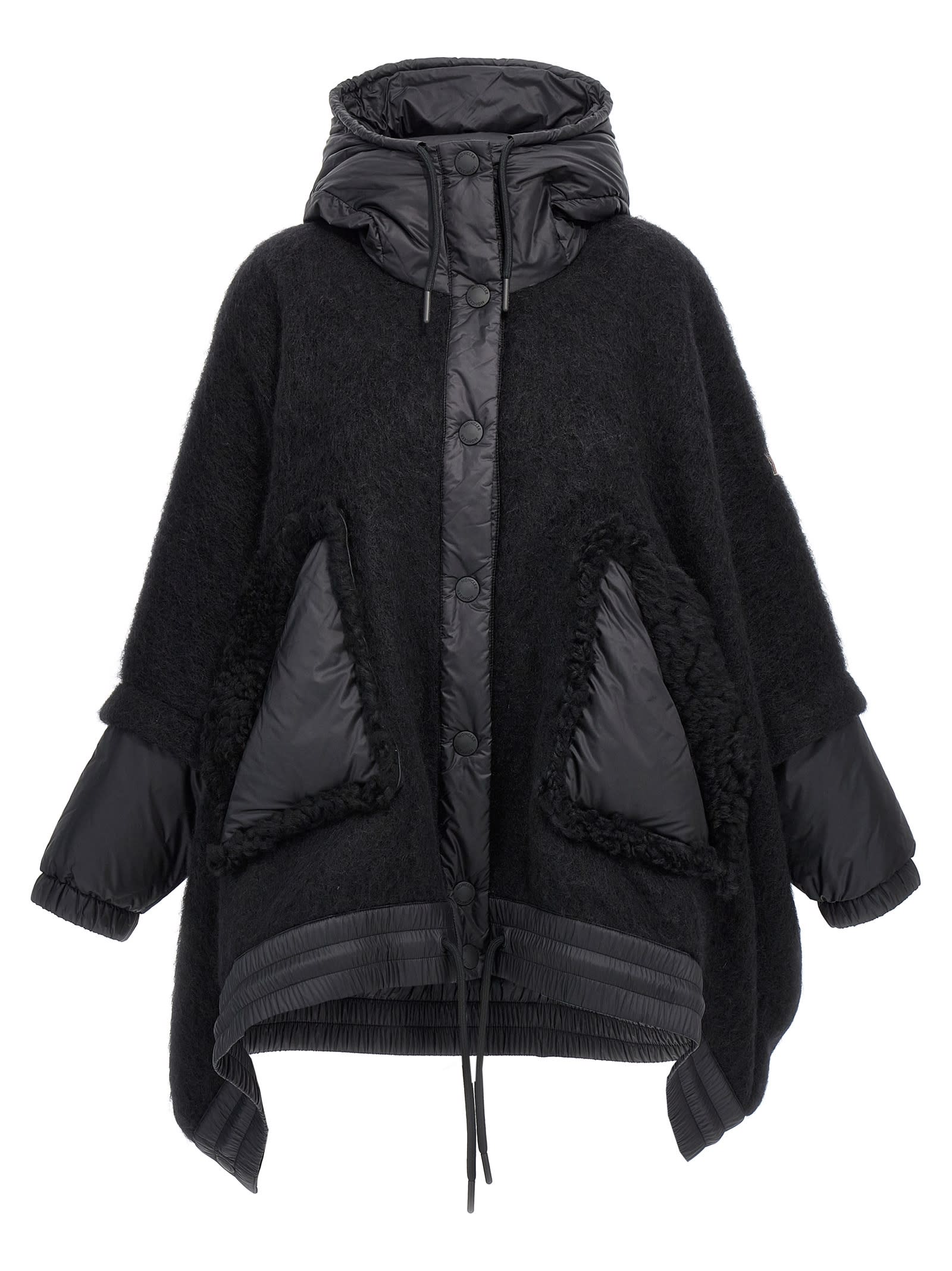 Shop Moncler Felt Nylon Cape In Black