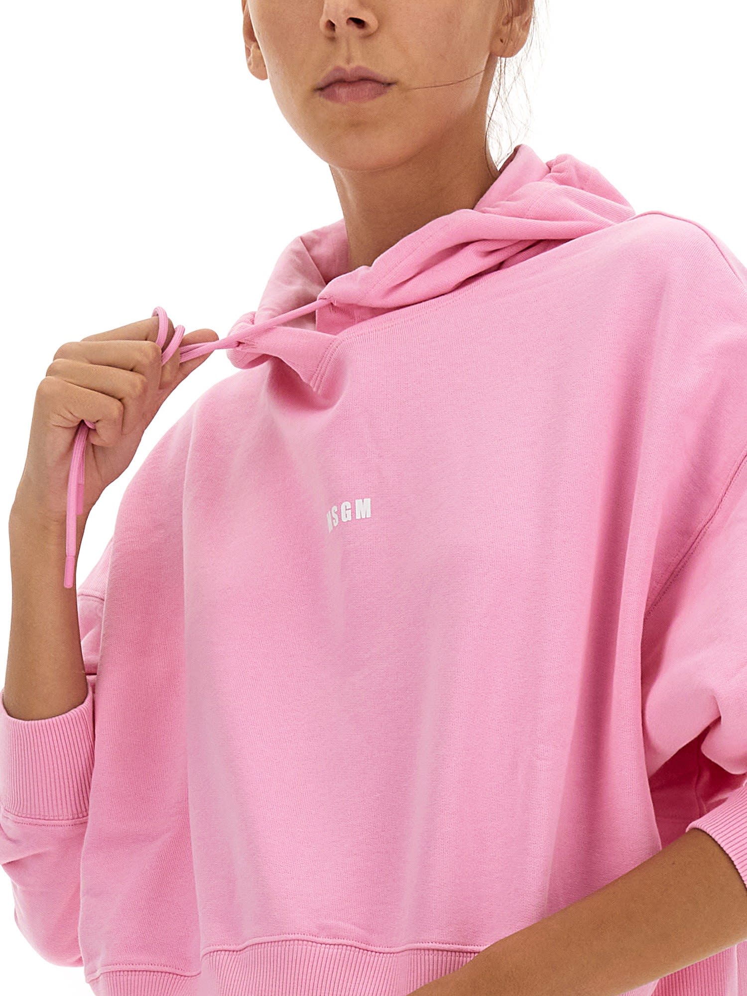 Shop Msgm Logo Cropped Sweatshirt In Pink