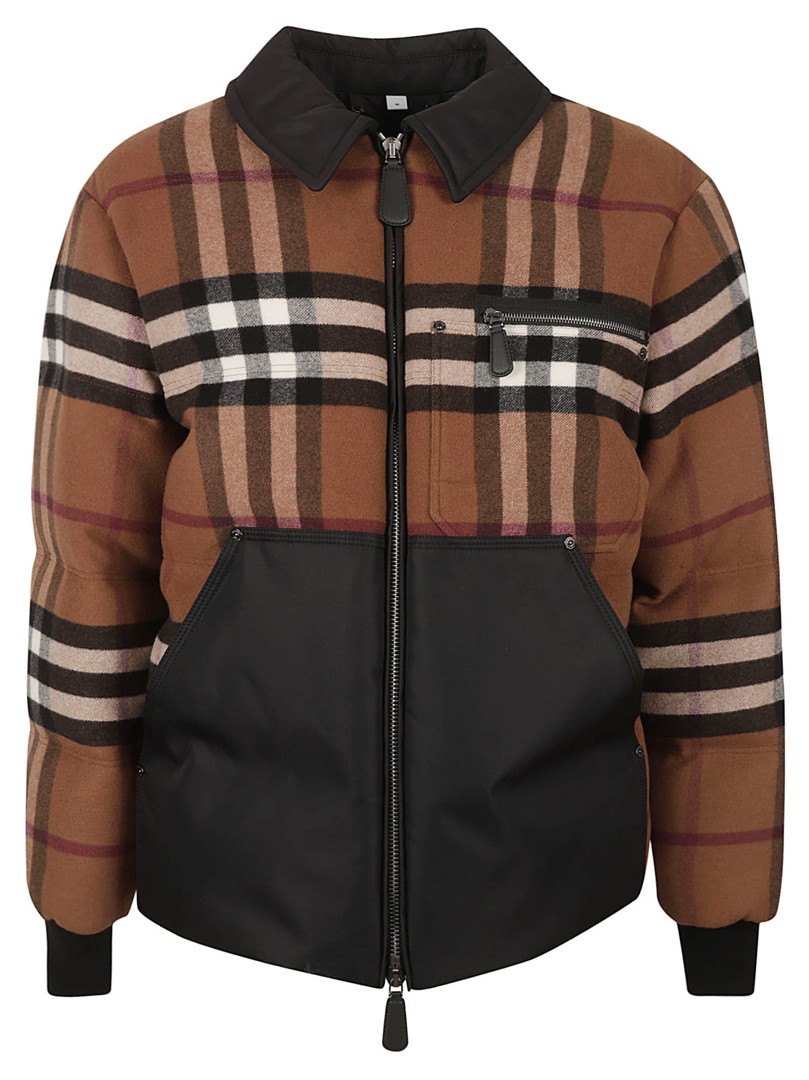 Shop Burberry Wheelton Check Padded Jacket In Dark Birch Brown