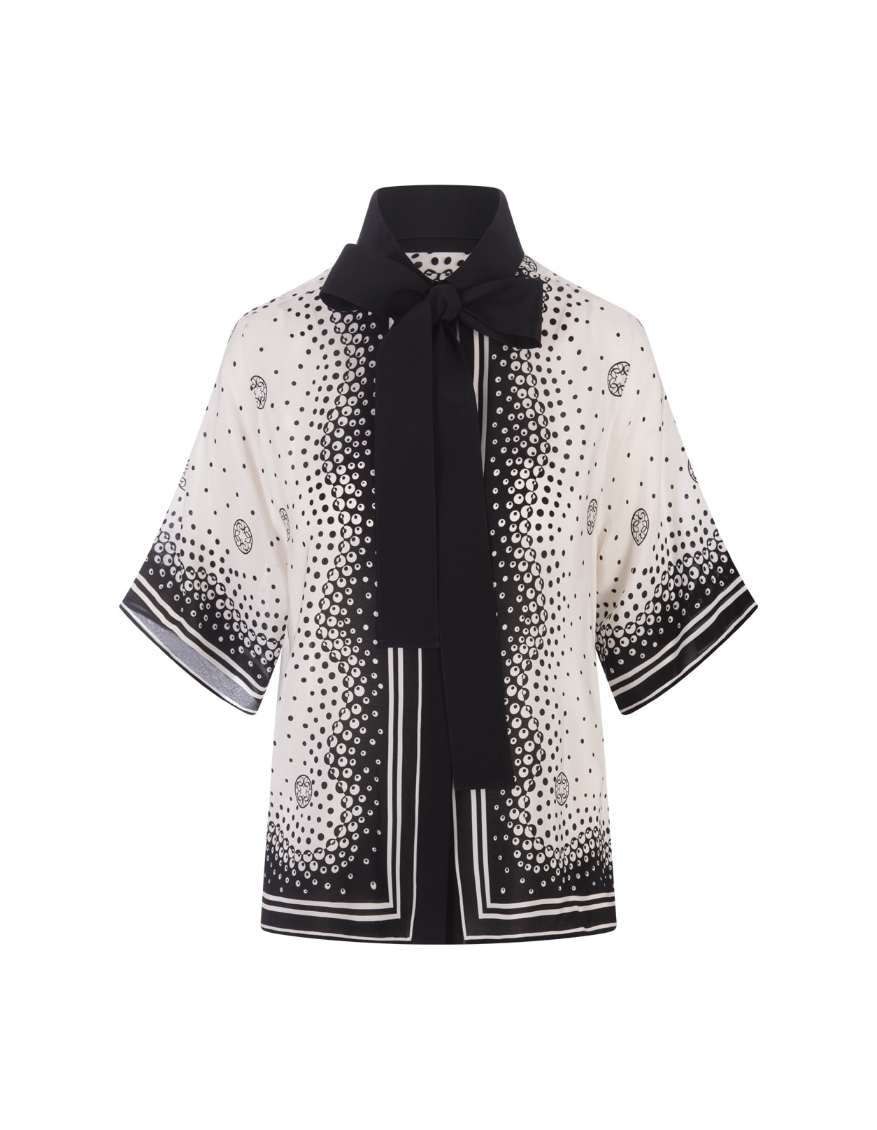 Moon Printed Silk Shirt In White And Black
