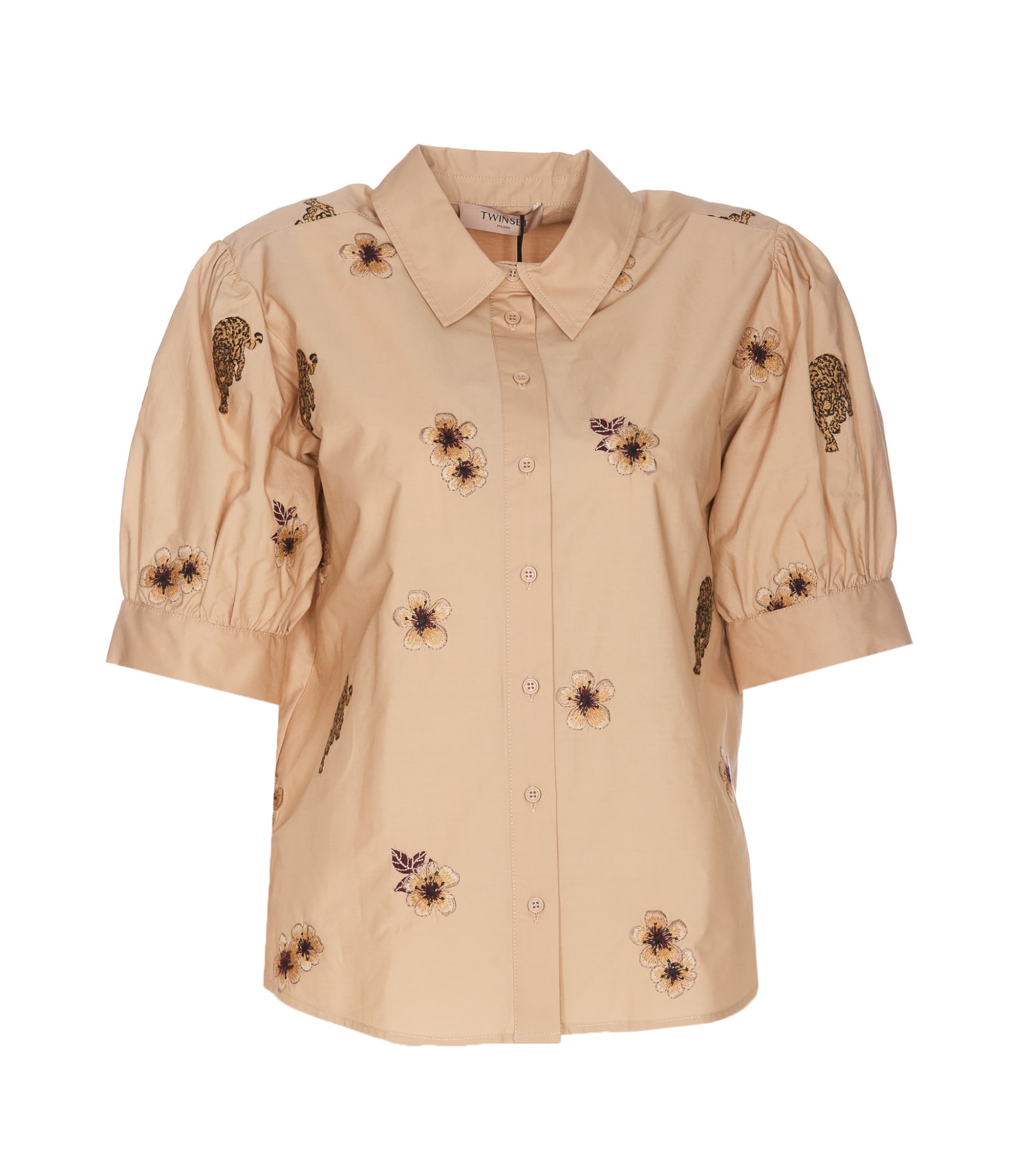 Shop Twinset Popeline Embroidered Shirt In Beige