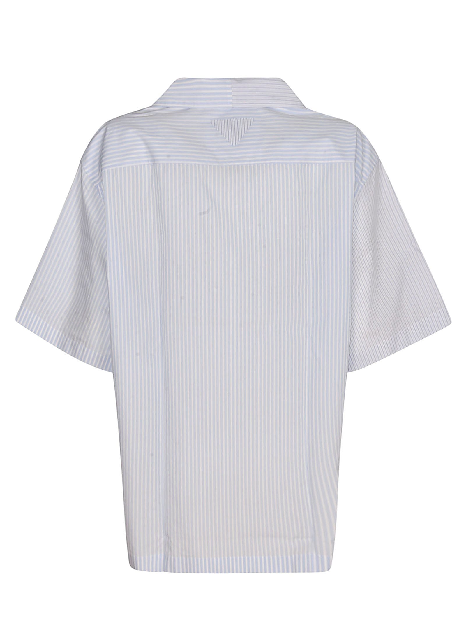 Shop Prada Striped Short-sleeved Button Up Shirt In White