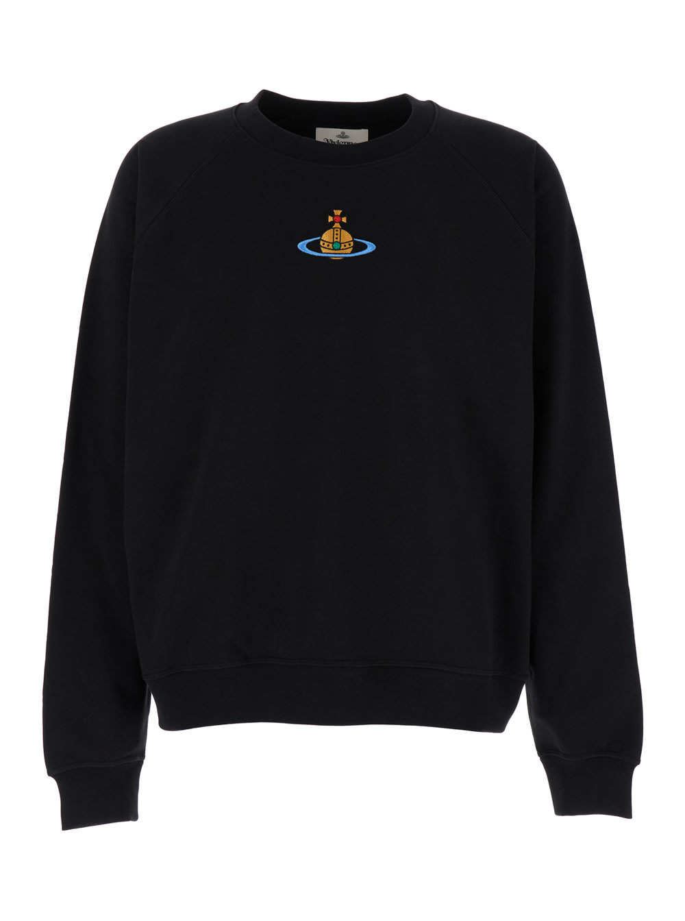 Shop Vivienne Westwood Black Crewneck Sweatshirt With Orb Print In Cotton Man