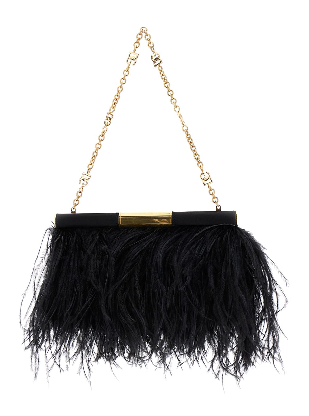 Shop Dolce & Gabbana Ostrich Feather Pochette In Black