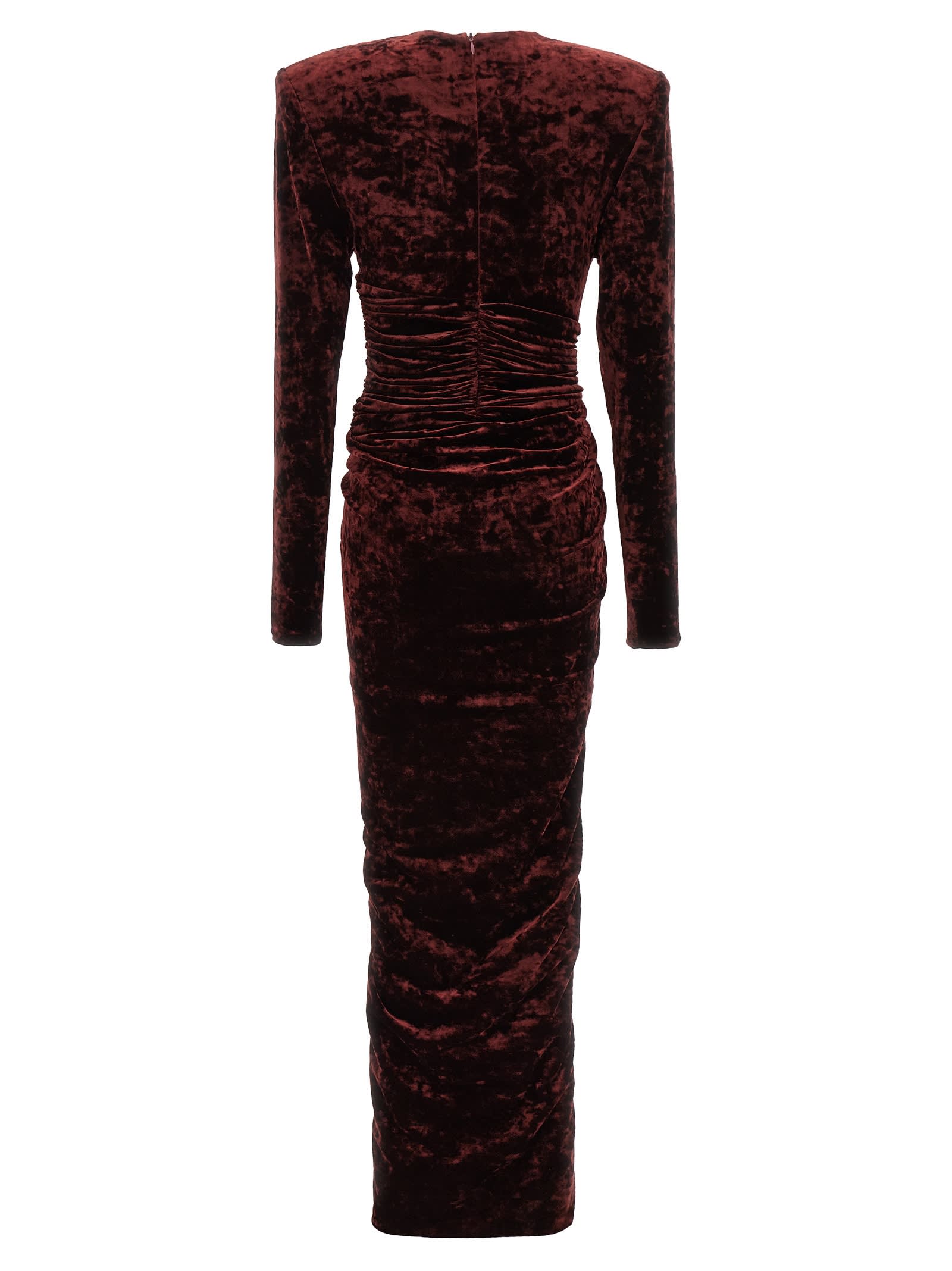 Shop Alexandre Vauthier Long Velvet Dress In Black Cherry Red