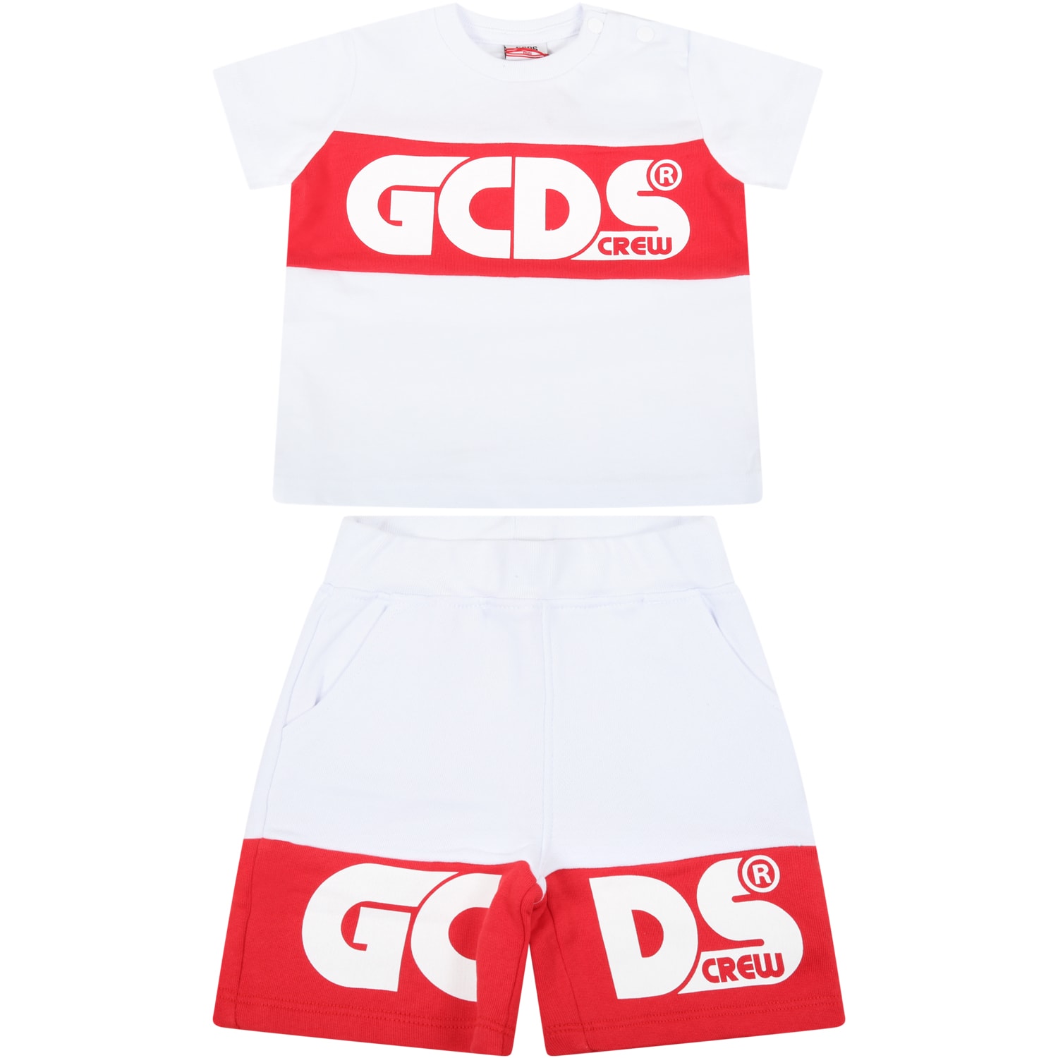 GCDS Mini White Suit For Babykids With Logo