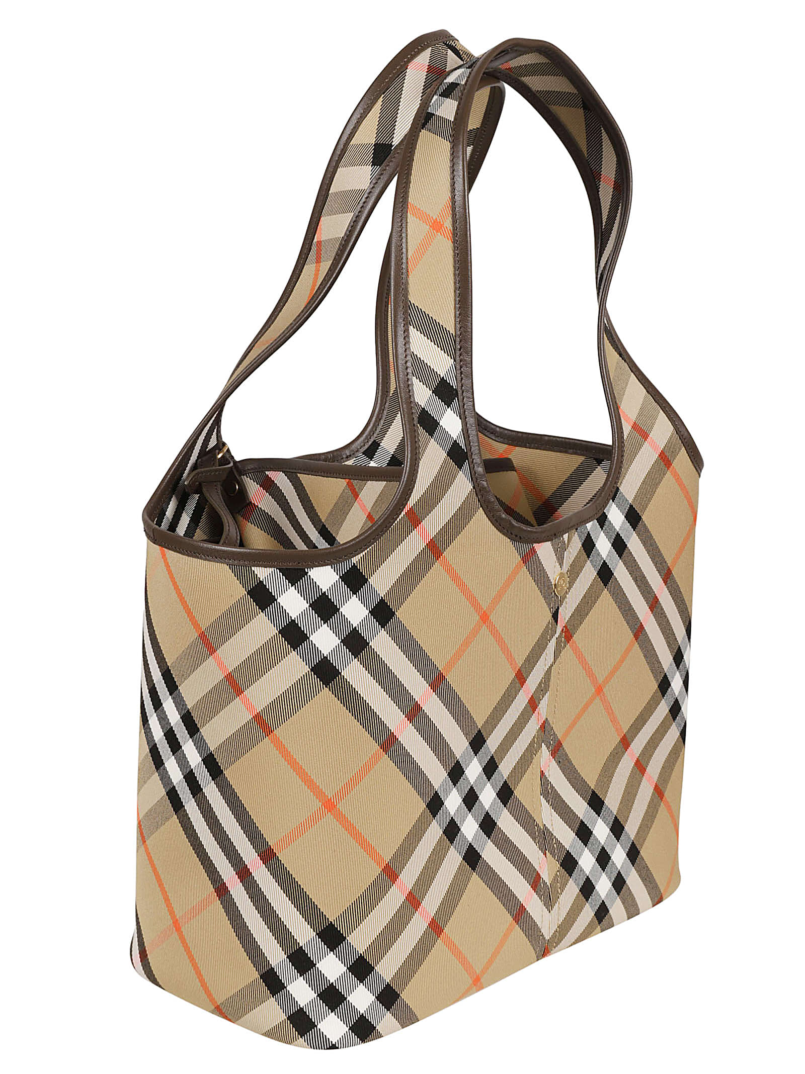 Shop Burberry Check Tote In Sand