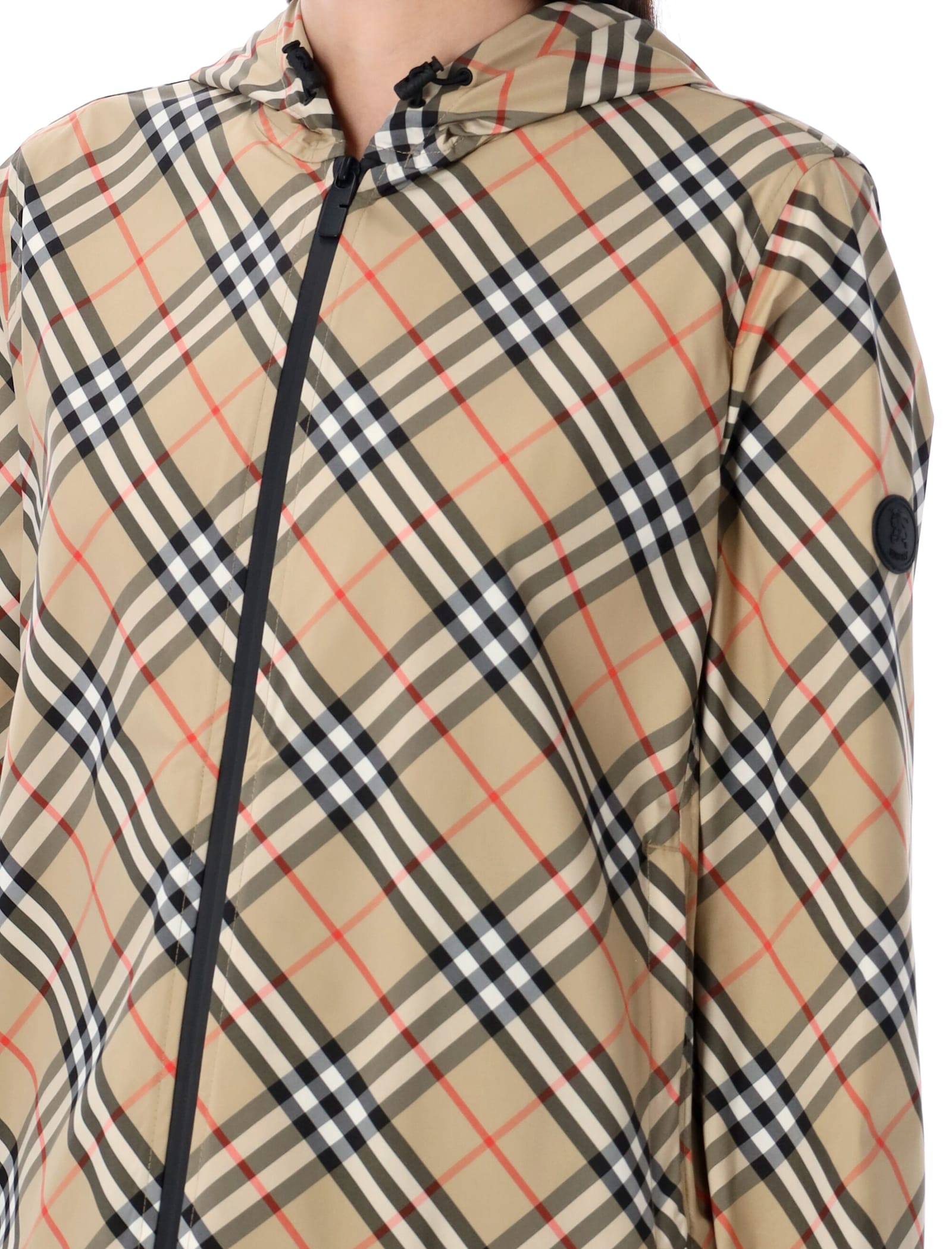 Burberry Check Hooded Jacket In Sand